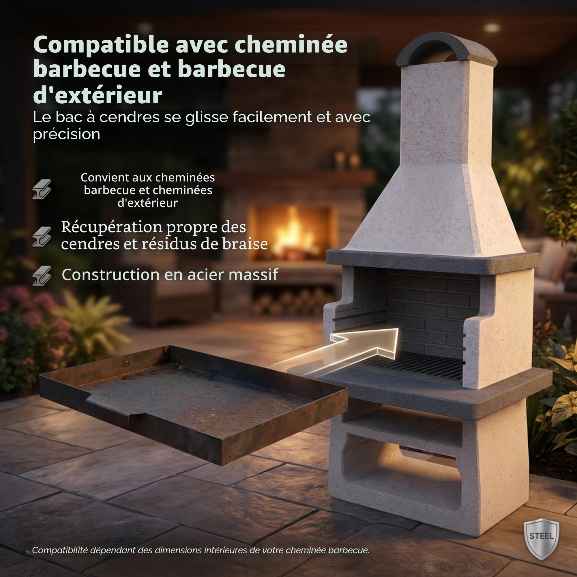 EWH Bac à cendres pour barbecue en acier CorTen aspect rouille (60 x 40 cm) Bac à cendres/bac à cendres, barbecue extérieur, cheminée extérieure