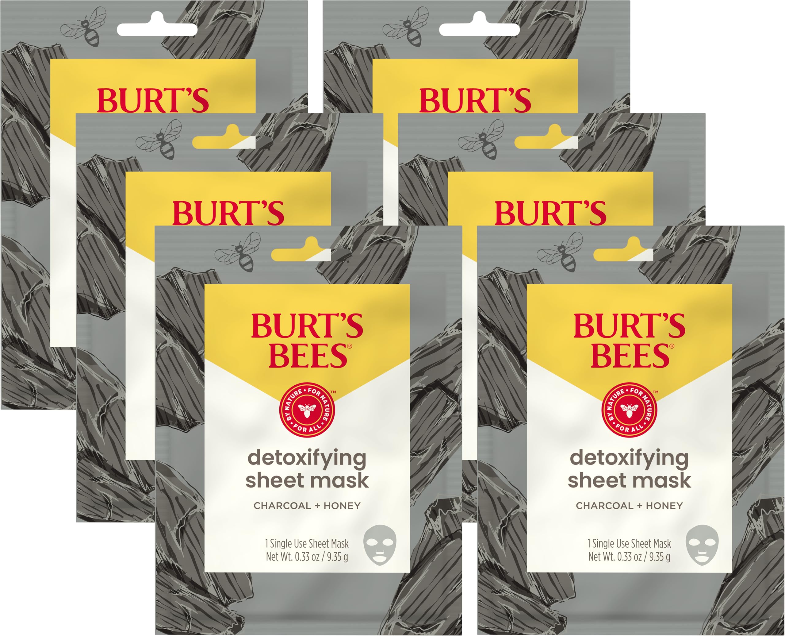 Burt's BeesDetoxifying Charcoal Facial Sheet Mask, Single Use Face Mask, 1 Count, Pack of 4 (Package May Vary)