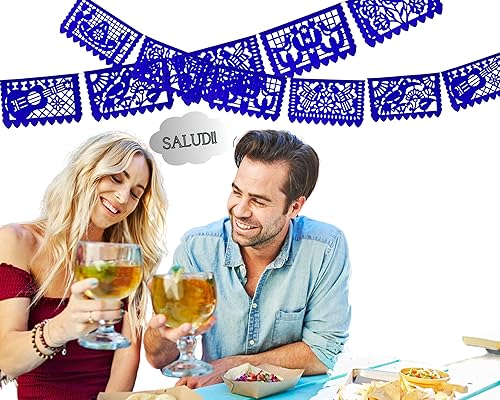 Miniatura 5 de Cartel de papel picado azul mediano, suministros de fiesta, banderas mexicanas azul rey, guirnaldas de papel perfectas para cumpleaños, despedida de