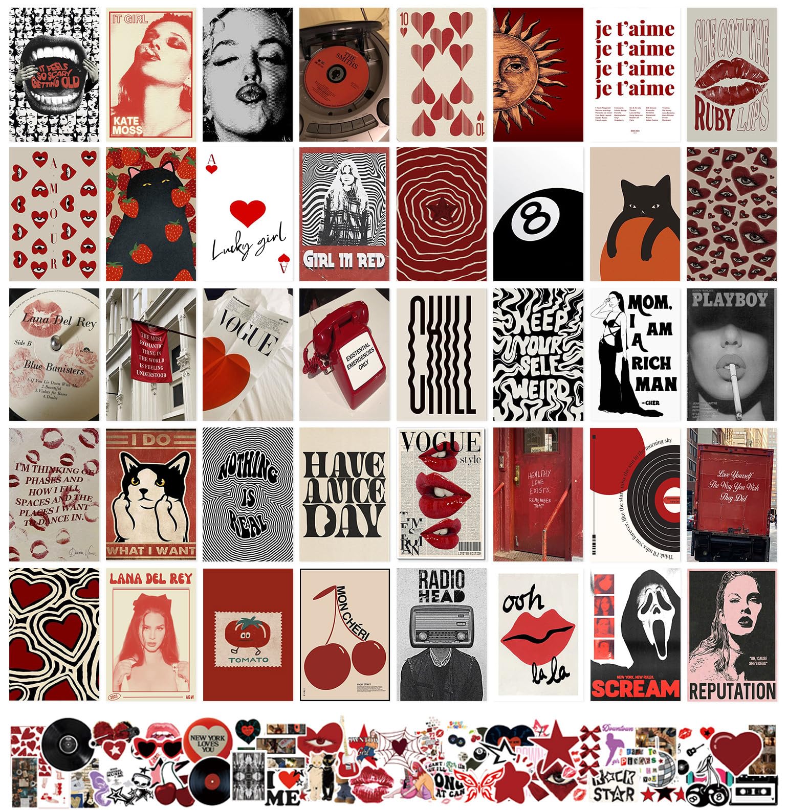 97 Decor Downtown Girl Room Decor Y2K Posters - Dark Red Aesthetic Wall Art Prints, 2000s Collage Kit For Teen Girls Bedroom & Dorm
