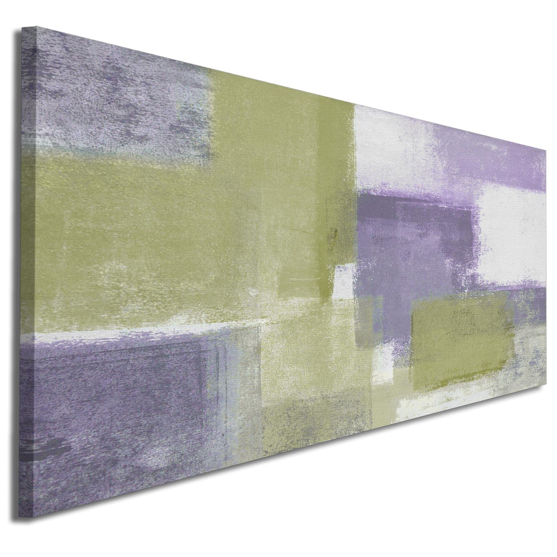 Wallfillers Lime Green Purple Abstract Painting Canvas Wall Art Print - Modern - 1364-120x50cm