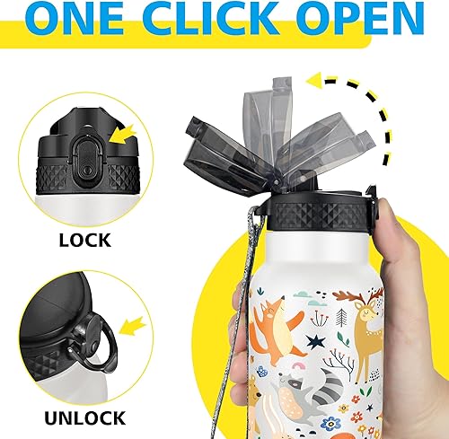 Miniatura 4 de Han's Bottle Botella de agua para niños con tapa con pajilla, vaso reutilizable de acero inoxidable aislado para niños pequeños, niñas, niños, taza