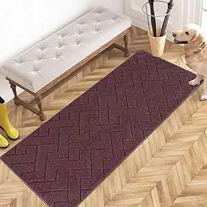 PURRUGS Dirt Trapping Door Mat 24" x 59", Non-Slip Machine Washable Entry Rug, Shoe Scraper, Dog Doormat, Super Absorbent Welcome Mat for Front & Back Door, Muddy Wet Shoes & Paws, Burgundy Red