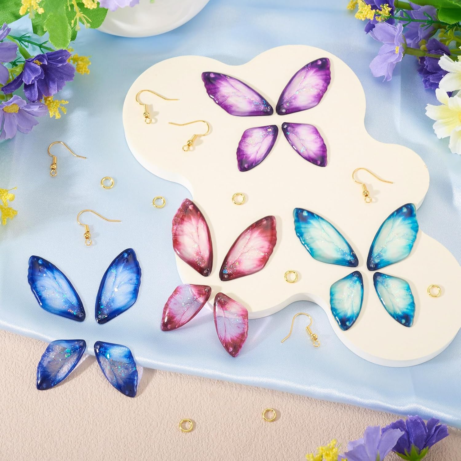 16 Pcs Resin Butterfly Wing Charms Cute Fairy Wing Charms DIY Insect Dragonfly Wings Pendants Earrings Making Kit with 20 Pcs Jump Rings Earring Hooks for Women Jewelry Making - Image 5