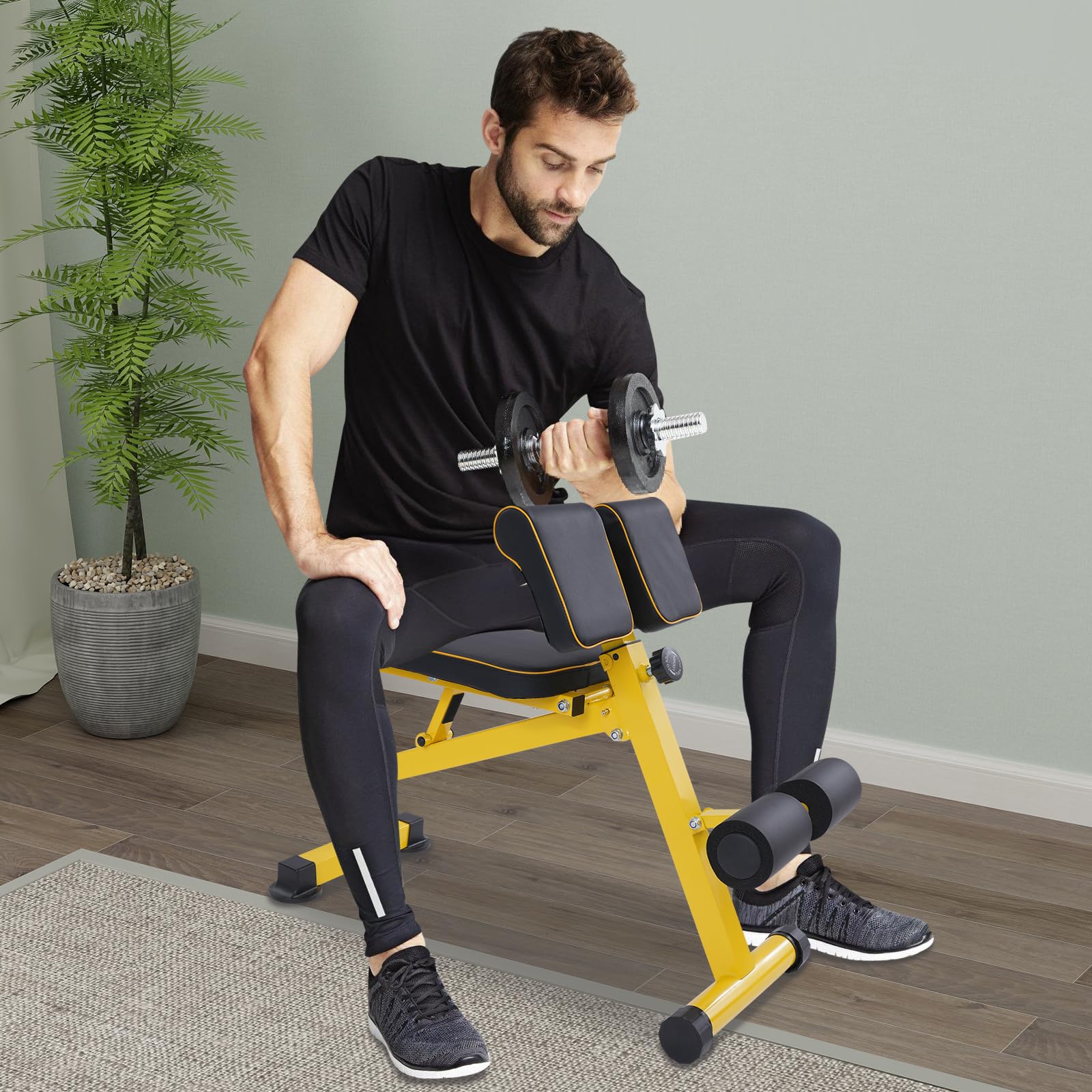 Allenamento addominale per casa, panca da allenamento pieghevole con ruote e poggiapiedi, iperestensione per la schiena, regolabile, addominale e schiena, panca fitness per la casa