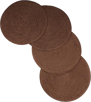 Round Woven Placemats Set Of 4 - 12 Inch Cotton Boho Table Mats For Dining