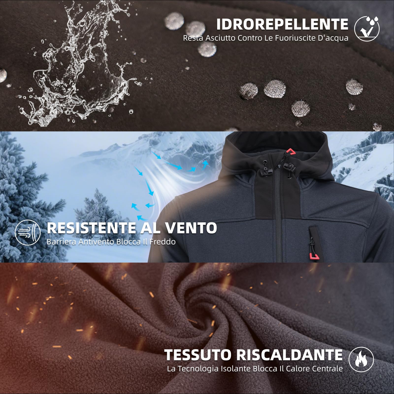 WORK IDEA Giacca in pile da uomo, calda e morbida, con chiusura lampo, traspirante, leggera, isolante dal freddo