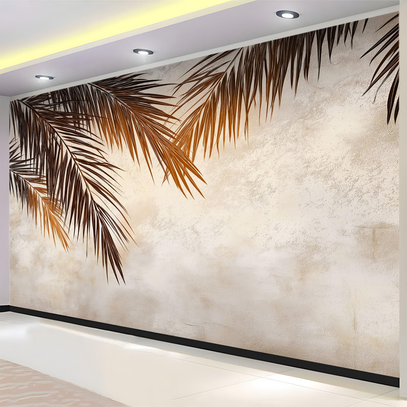 Shabby Chic Papel Pintado Mural de Pared 250 x 175 cm Decoración Moderna, Planta Palmera Hojas De Árboles Rayas Diseño de Pared para Salón Dormitorio Oficina Pasillo Póster