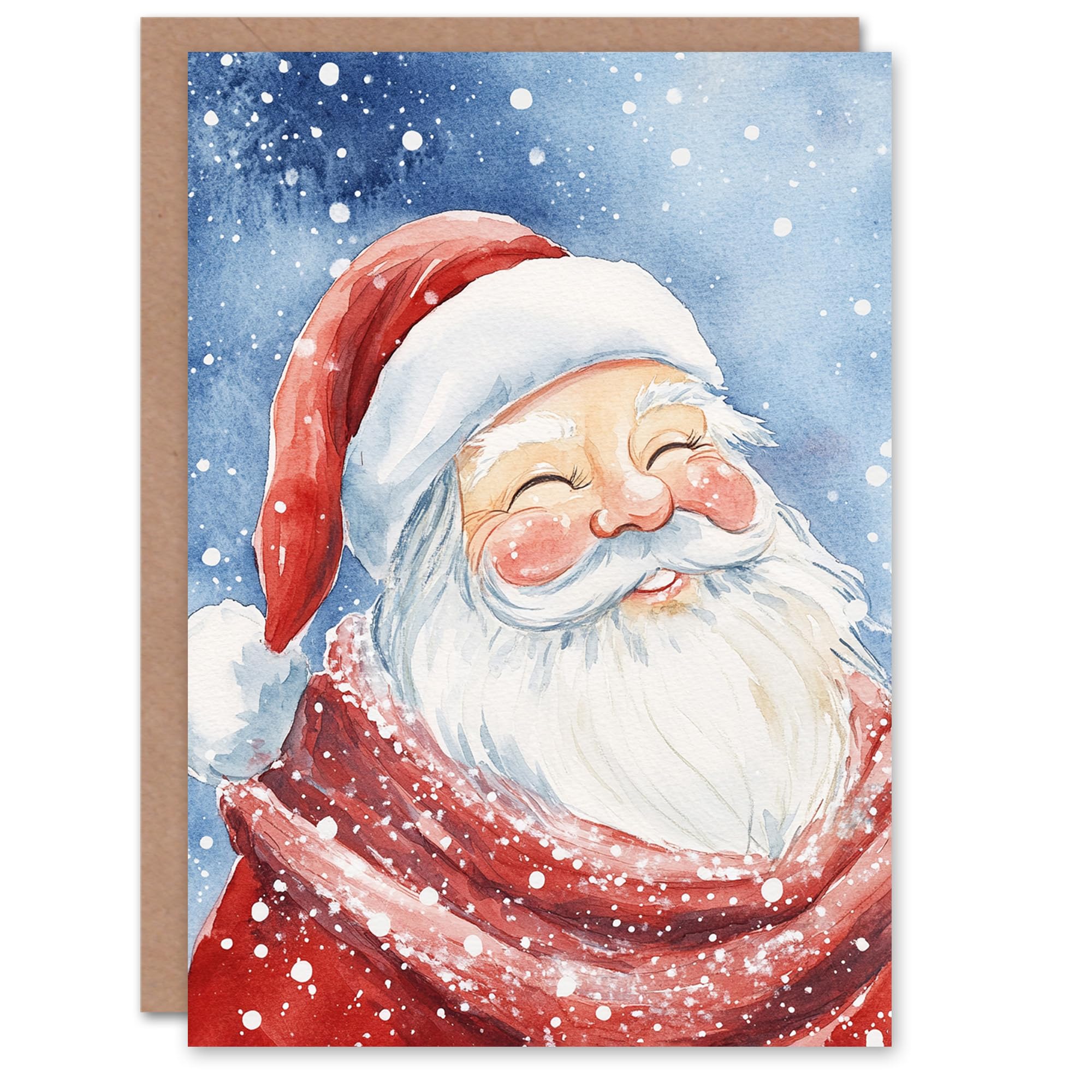 Artery8 - Greeting Card - Jolly Santa Claus - Winter Snow Fall - Blue