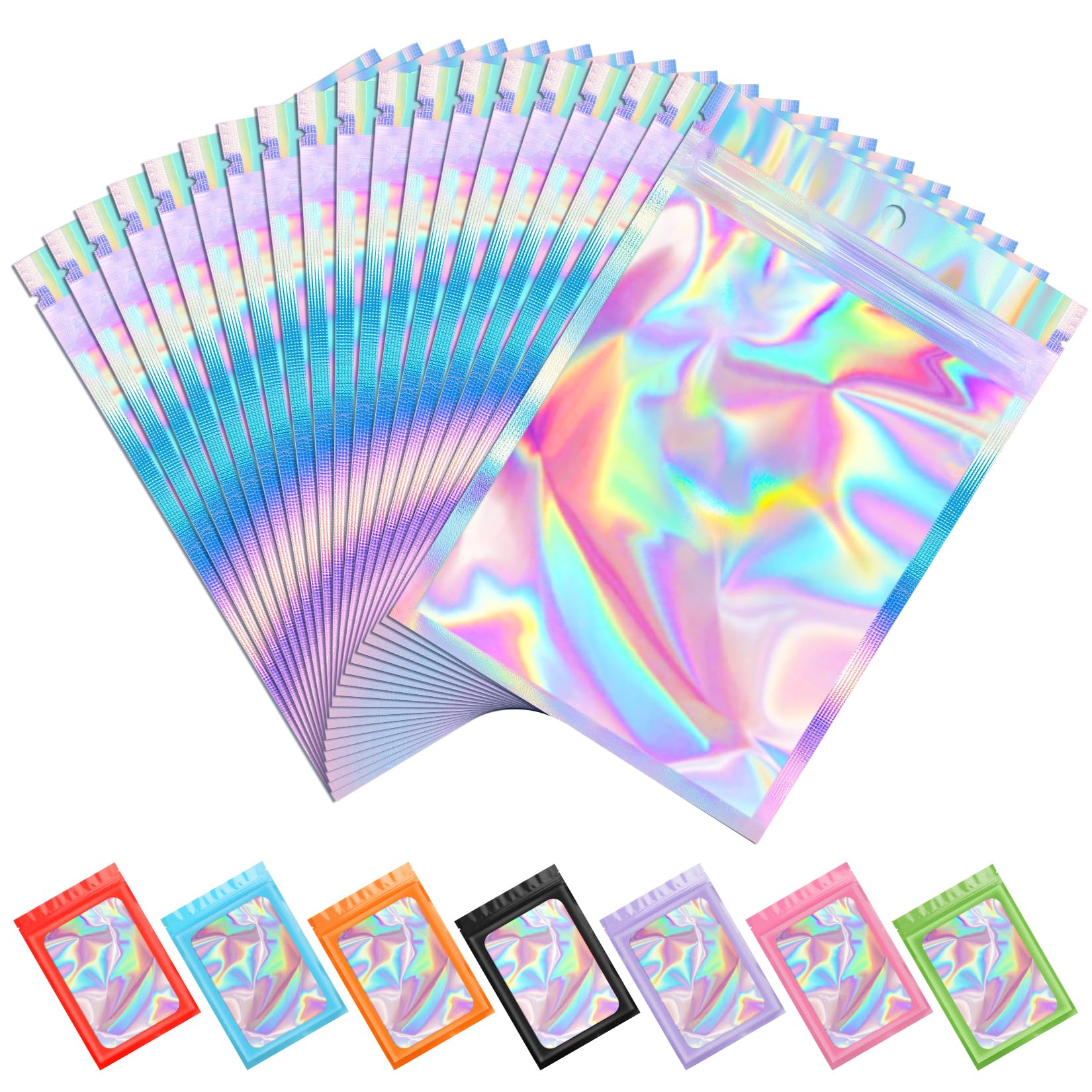 ANZNKU 100PCS Holographic Mylar Bags, Resealable Smell Proof 2.4x3.9 | with Clear Window,…