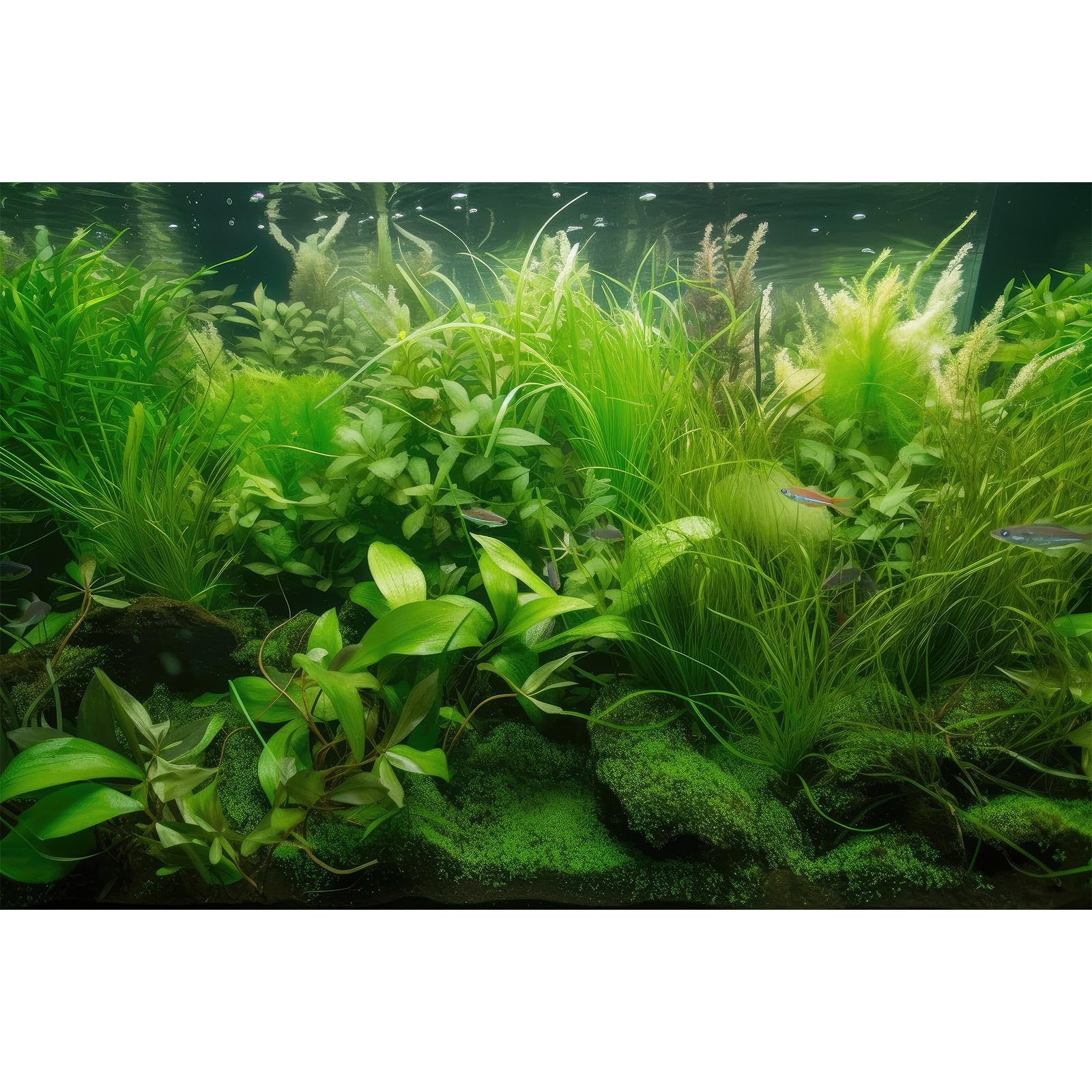 Aquarium Background Diverse Collection of Aquatic Plants Seagrasses Terrarium Background Redwood Root Moss Tropical Style Underwater Lush Green Plants Fish Tank Background Wallpaper Poster 48x18in