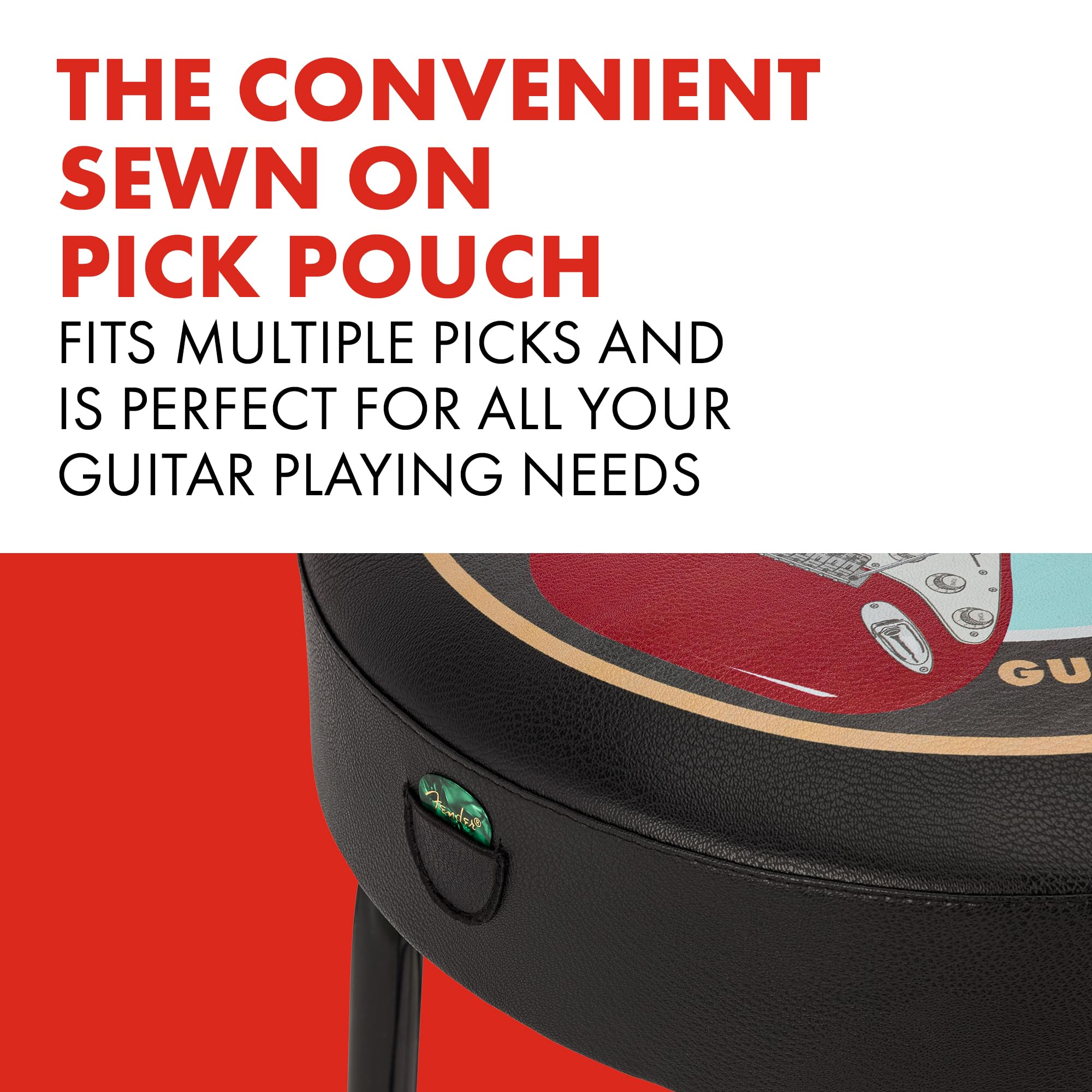Fender Tabouret, Idéal pour Les Joueurs et Fans de Guitare, avec Logo Guitare et Ampli, Rembourré en Mousse, 30", Noir