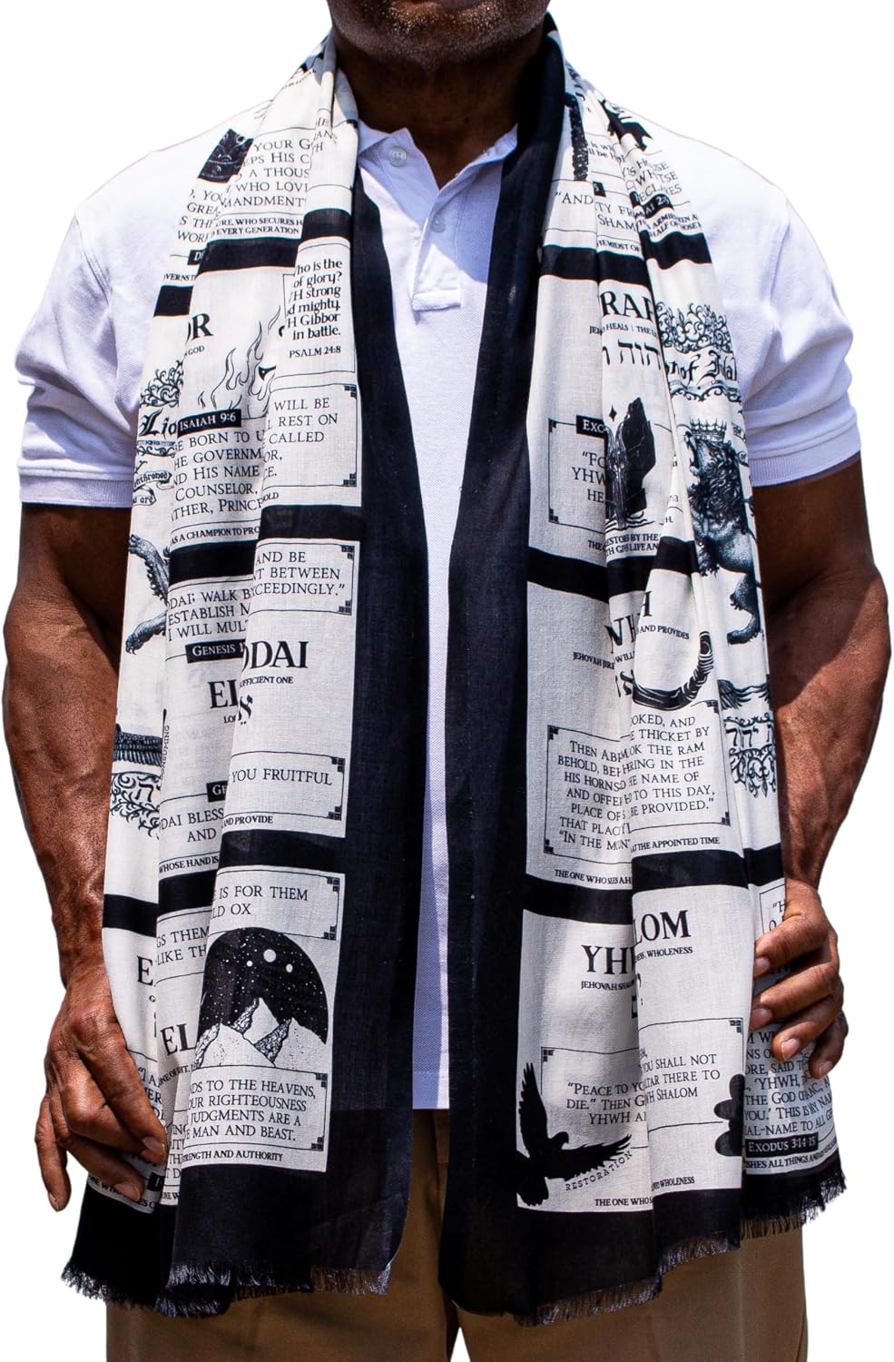 Names of God Christian Prayer Shawl – 35x70in Unisex Lightweight Modal Cotton Scripture Scarf with Canvas Bag, 23 Hebrew Names, Lion of Judah, Unisex Spiritual Gift, Religious Gifts