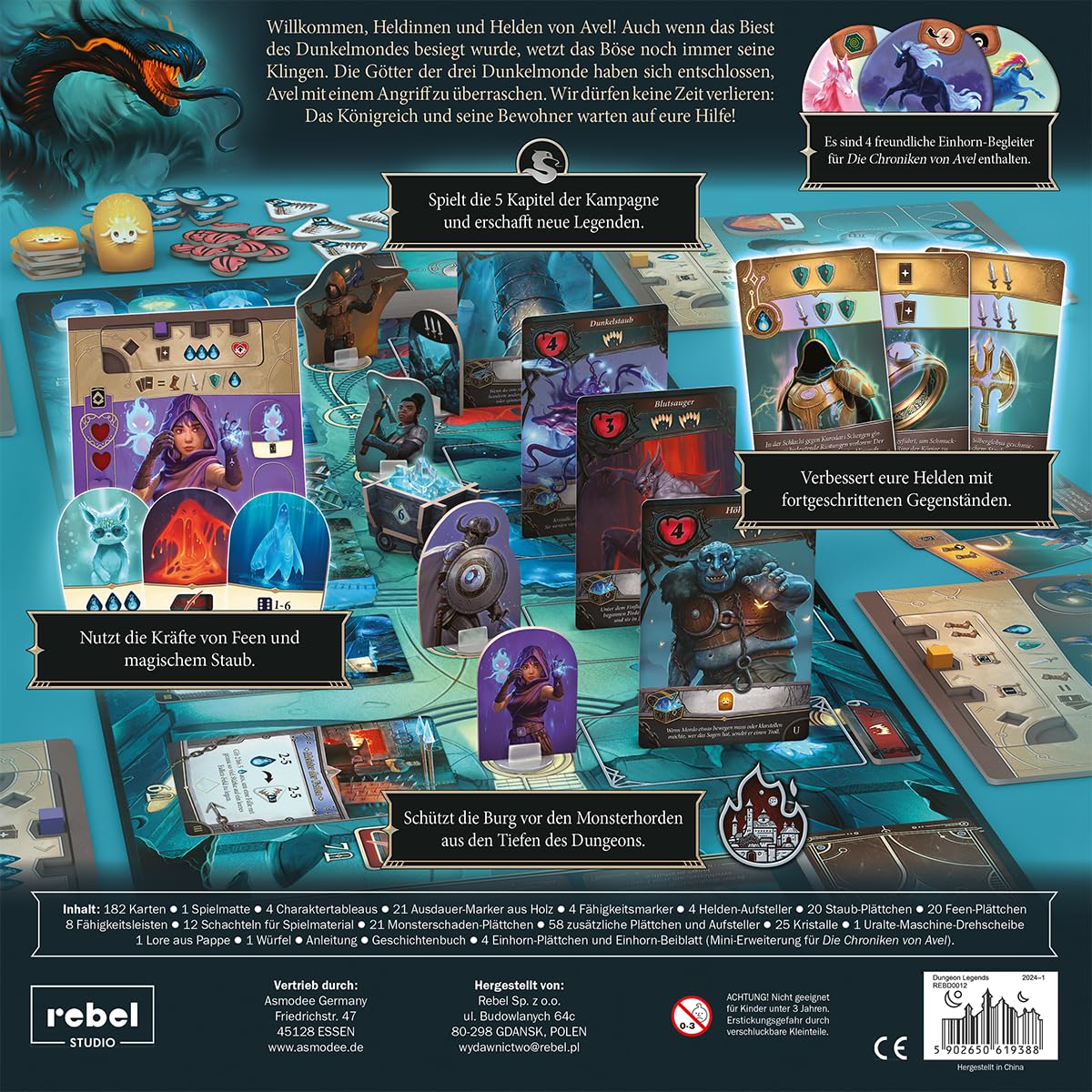Rebel, Dungeon Legends, Kennerspiel, Brettspiel, 1-4 Spieler, ab 10+ Jahren, 60-90 Minuten, Deutsch