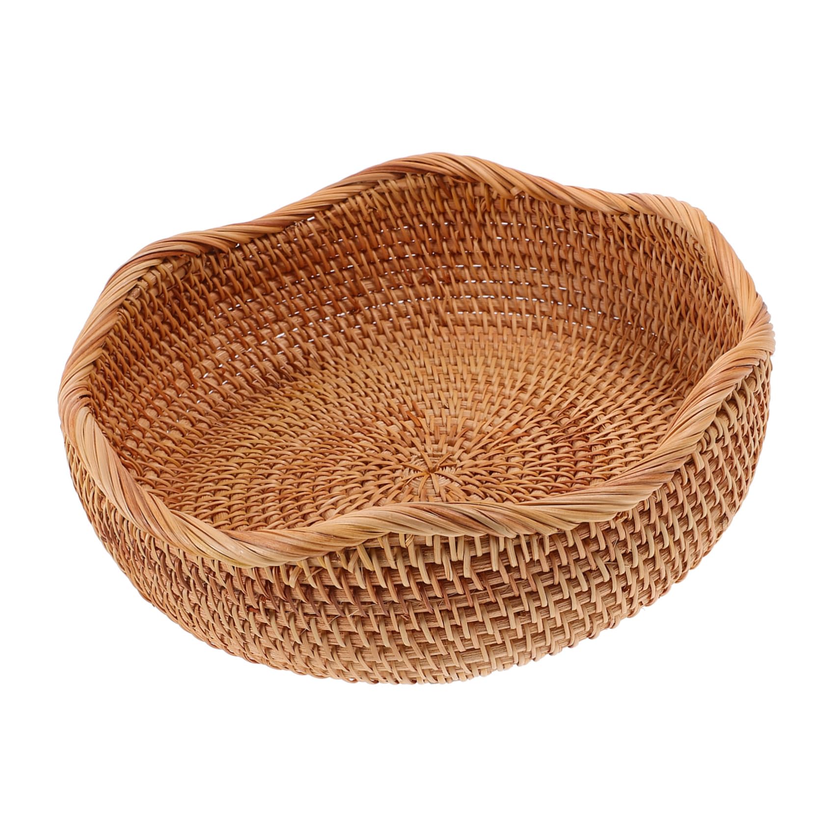 BEBEMOKO Round Woven Rattan Bread Basket for Fruits and Storage Natural Handmade Decorative Organizing Basket for Kitchen Counter and Dining Table