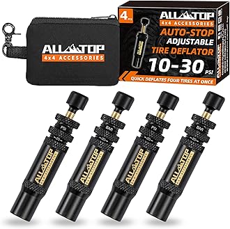 ALL-TOP Adjustable Auto-Stop Tire Deflator Valve Kit (10-30 PSI) 4 PCS Screw-on Tyre Air Down Tool for Offroad 4x4 (with 5 Valve caps)