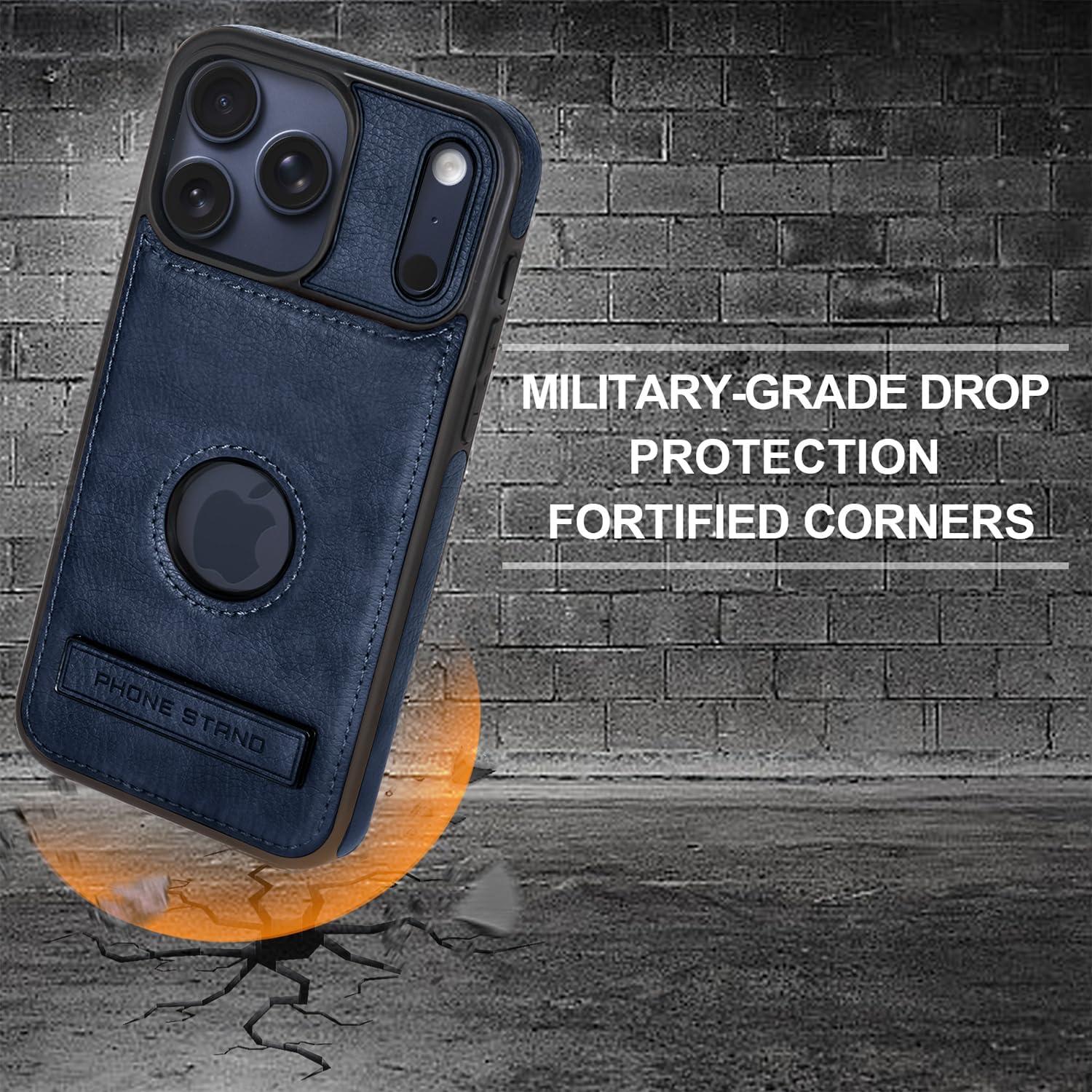 Leather Case for iPhone 17 Pro Case, Protective Slim with Kickstand Shockproof Phone Cases, Built-in Invisible Stand Compatible with iPhone 17 Pro 6.3'' (Blue) - Image 4