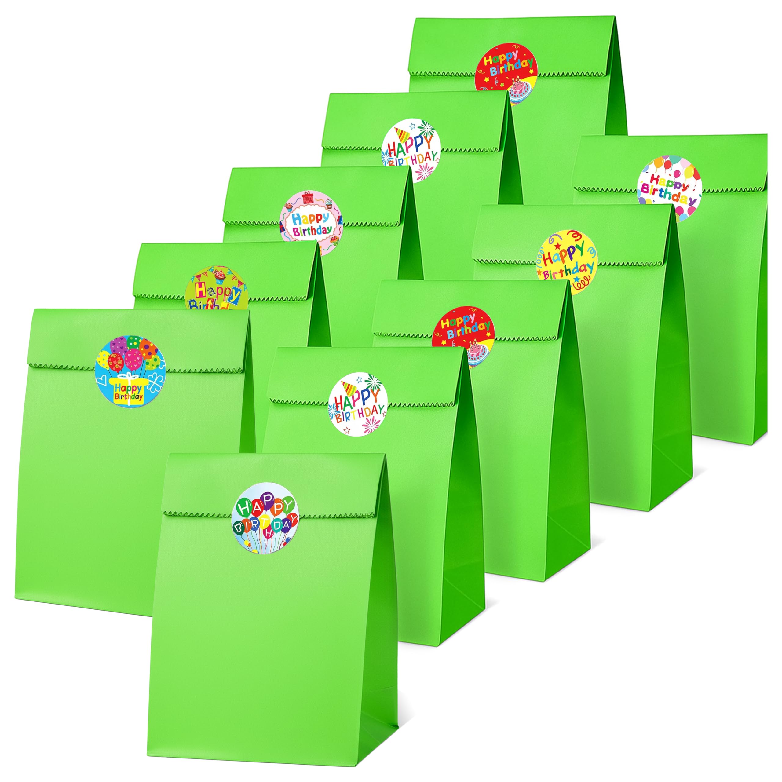 Thepaperbagstore 50 Light Green Paper Bags with Happy Birthday Stickers