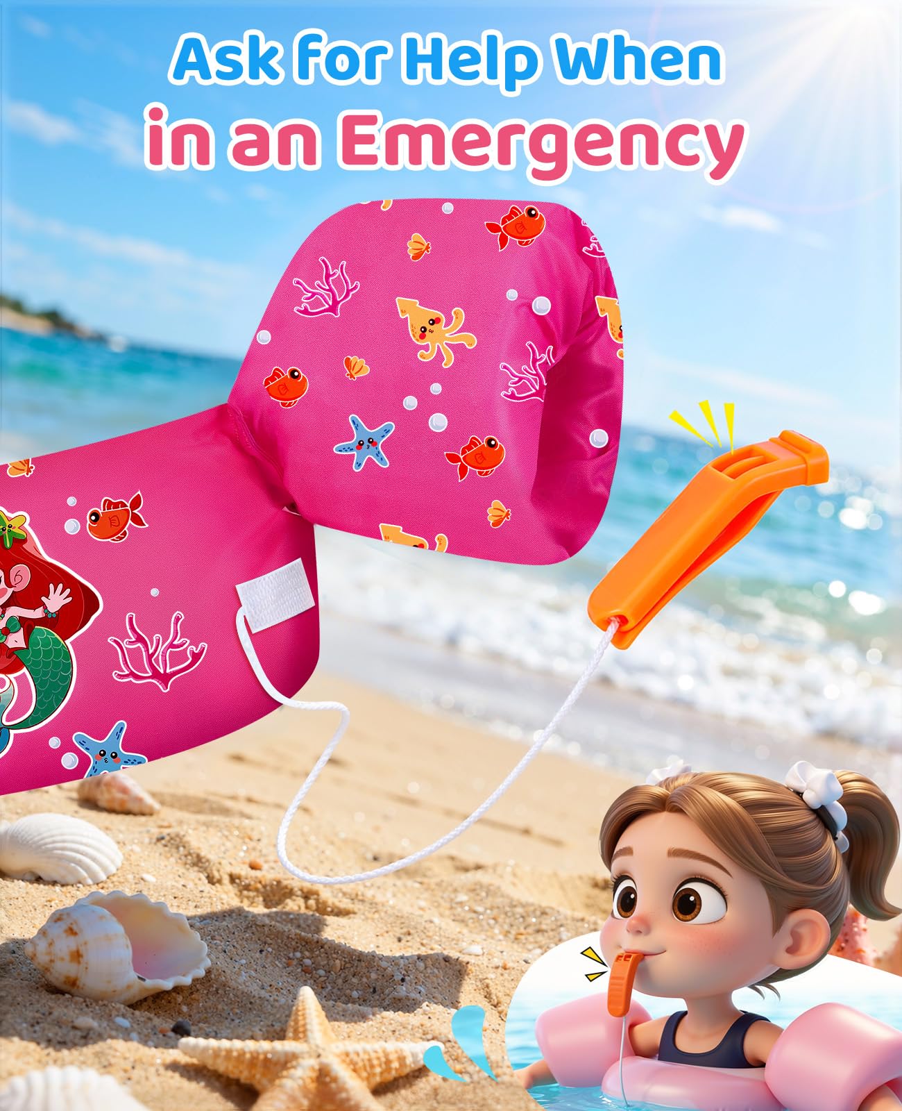 HeySplash Kinder Schwimmflügel, Schwimm Weste für 9-22/15-30 kg Kinder, Kinder Pool Schwimmwesten mit Pfeife, Verstellbare Träger, Doppelschnalle, Schwimmtrainer, Schwimmen Lernen