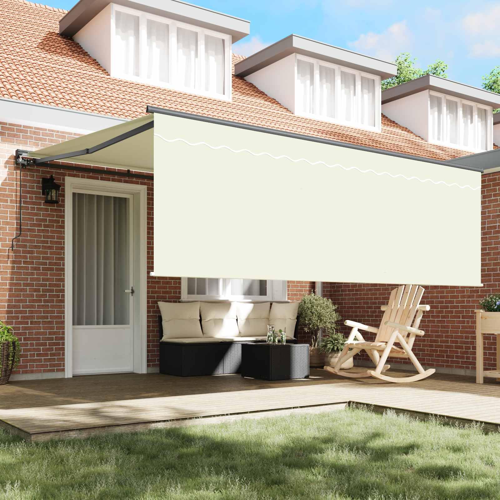 Tenda da sole retrattile color crema, 400 x 300 cm, in poliestere e alluminio, con meccanismo di funzionamento manuale, resistente alle intemperie, resistente ai raggi UV, ideale per giardino