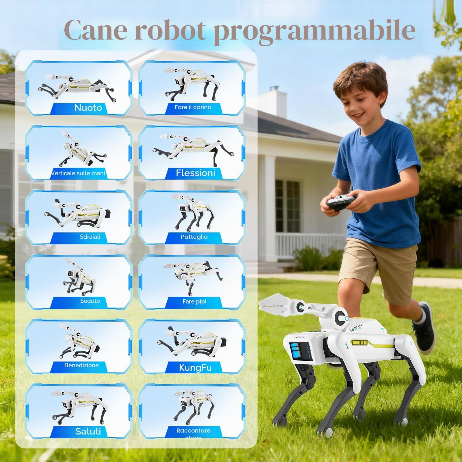 cane robot intelligente telecomando per bambini,pinza a maniche lunghe robot interattivo può programmare, ballare, riprodurre musica e interagire,giocattolo robot per bambini 3+ anni