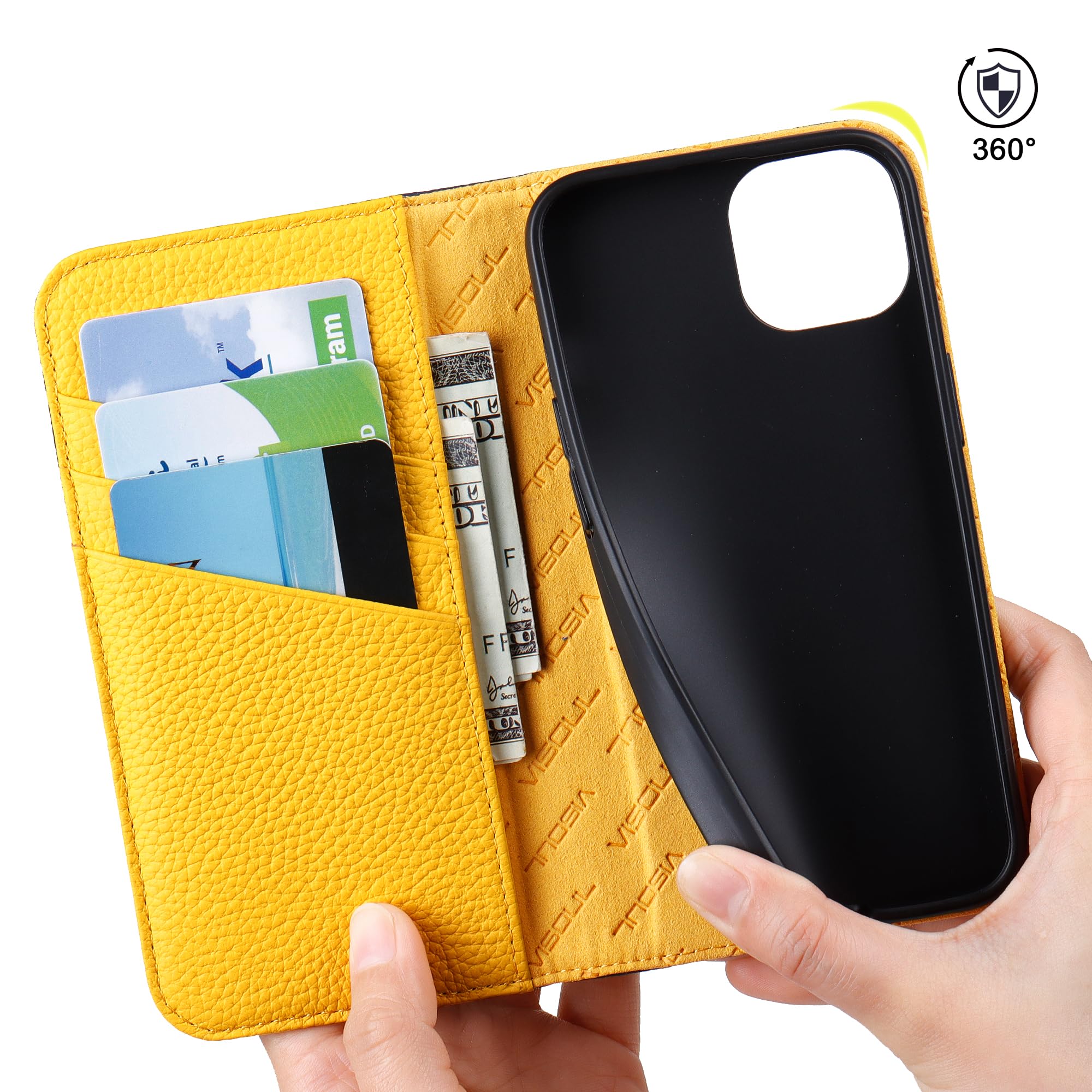 SHIELDON IPhone 13 Mini Wallet Case, IPhone 13 Mini 5.4-Inch Leather Cover, Genuine Leather, RFID Blocking, Book Folio Flip Kickstand, Magnetic Closure For Mini IPhone 13 5.4-inch 5G