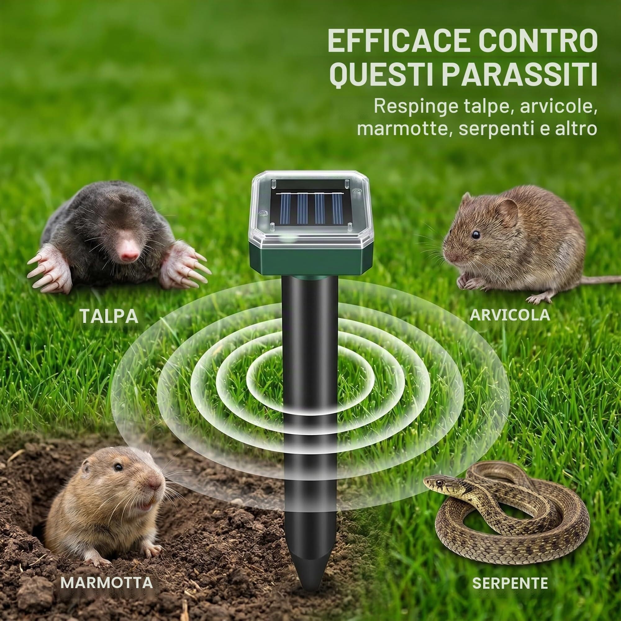 Repellente Solare a Ultrasuoni per Serpenti, Ratti e Zanzare, Impermeabile per Esterni Giardino Cortile Fattoria, 6 Pezzi(8)