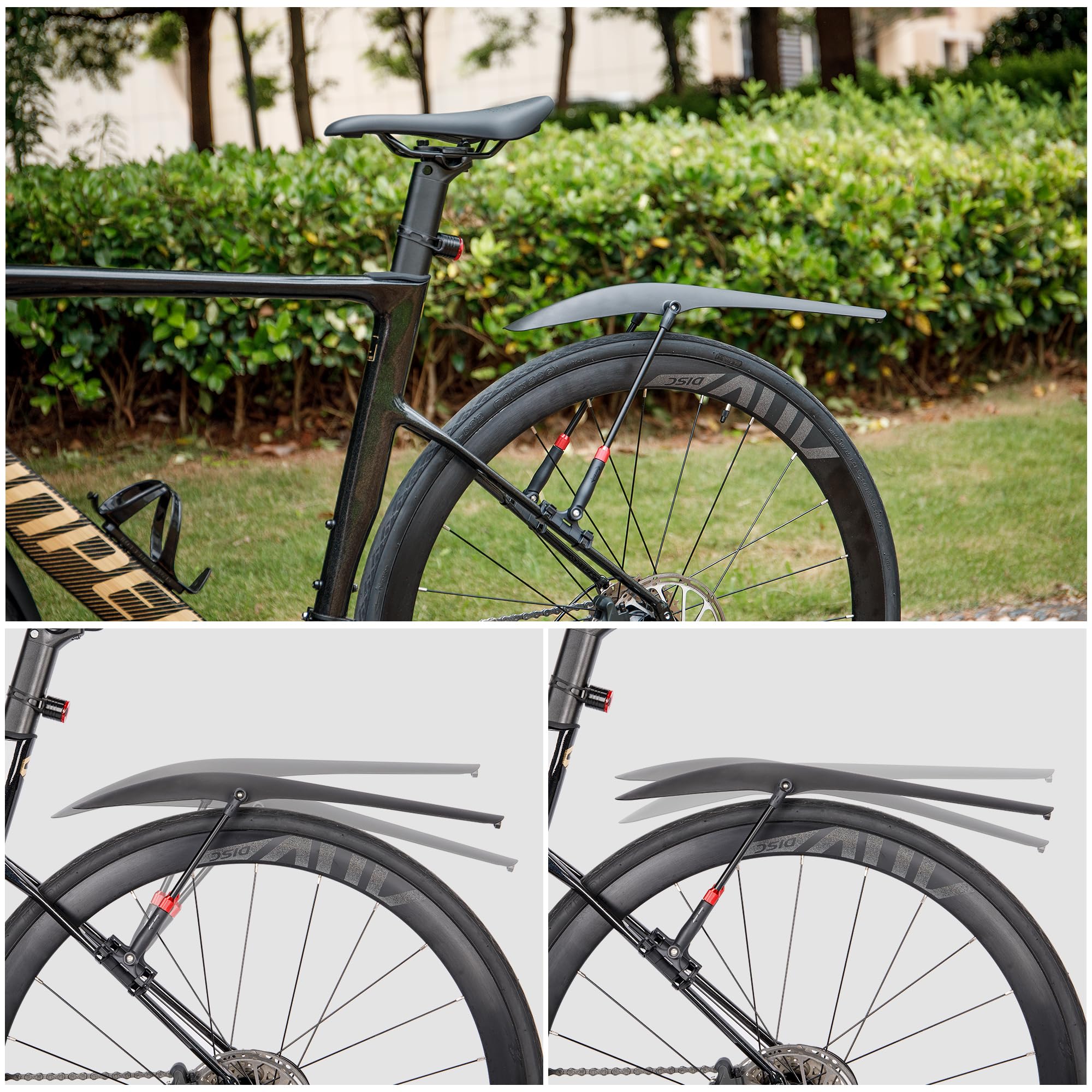 Set di parafanghi per bicicletta, universale, rapido smontaggio della bicicletta, in plastica ad alte prestazioni, per protezione da spruzzi d'acqua da 24 – 29 pollici