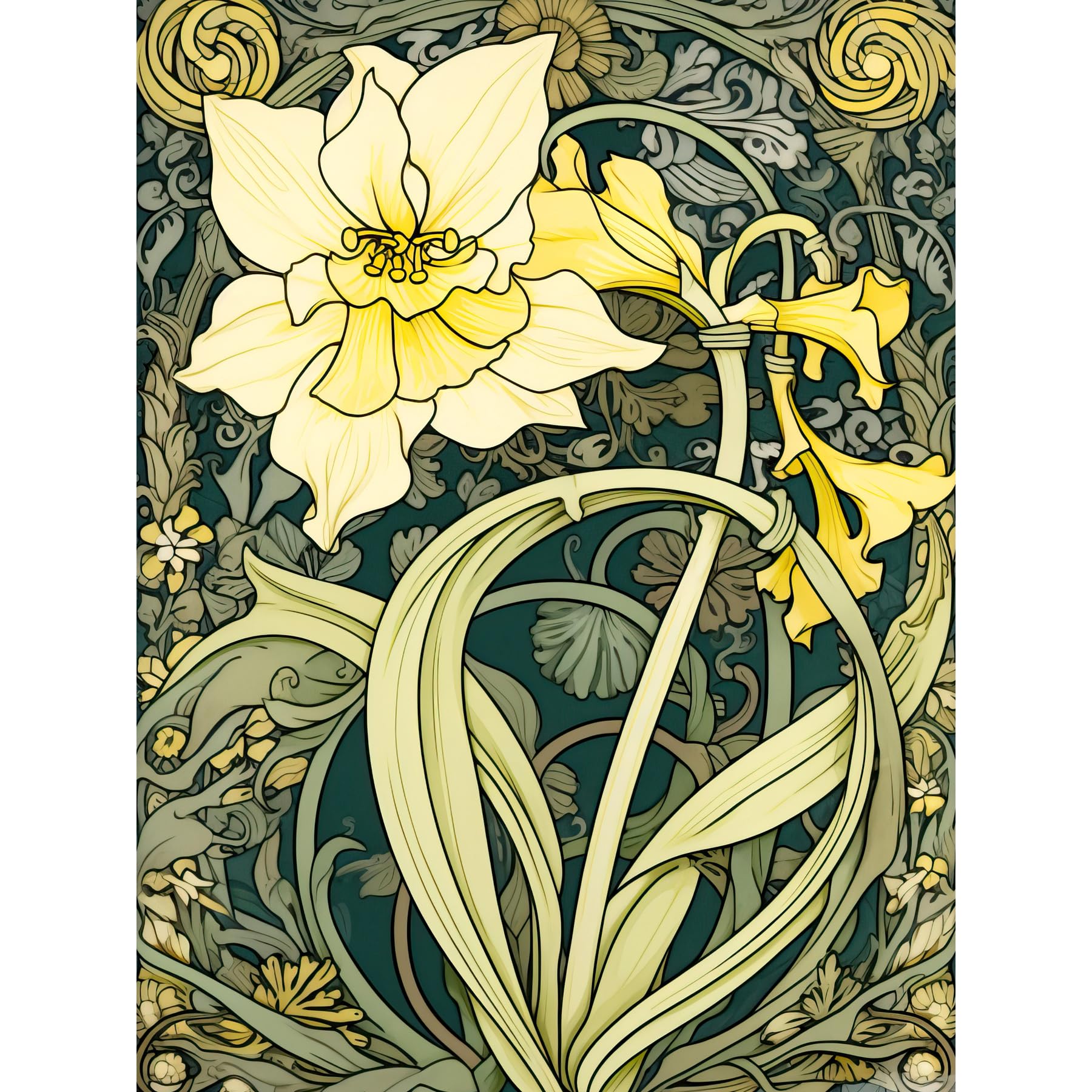 Artery8 Yellow Daffodil Flower Watercolour Art Nouveau Large Wall Art Poster Print Thick Paper 18X24 Inch