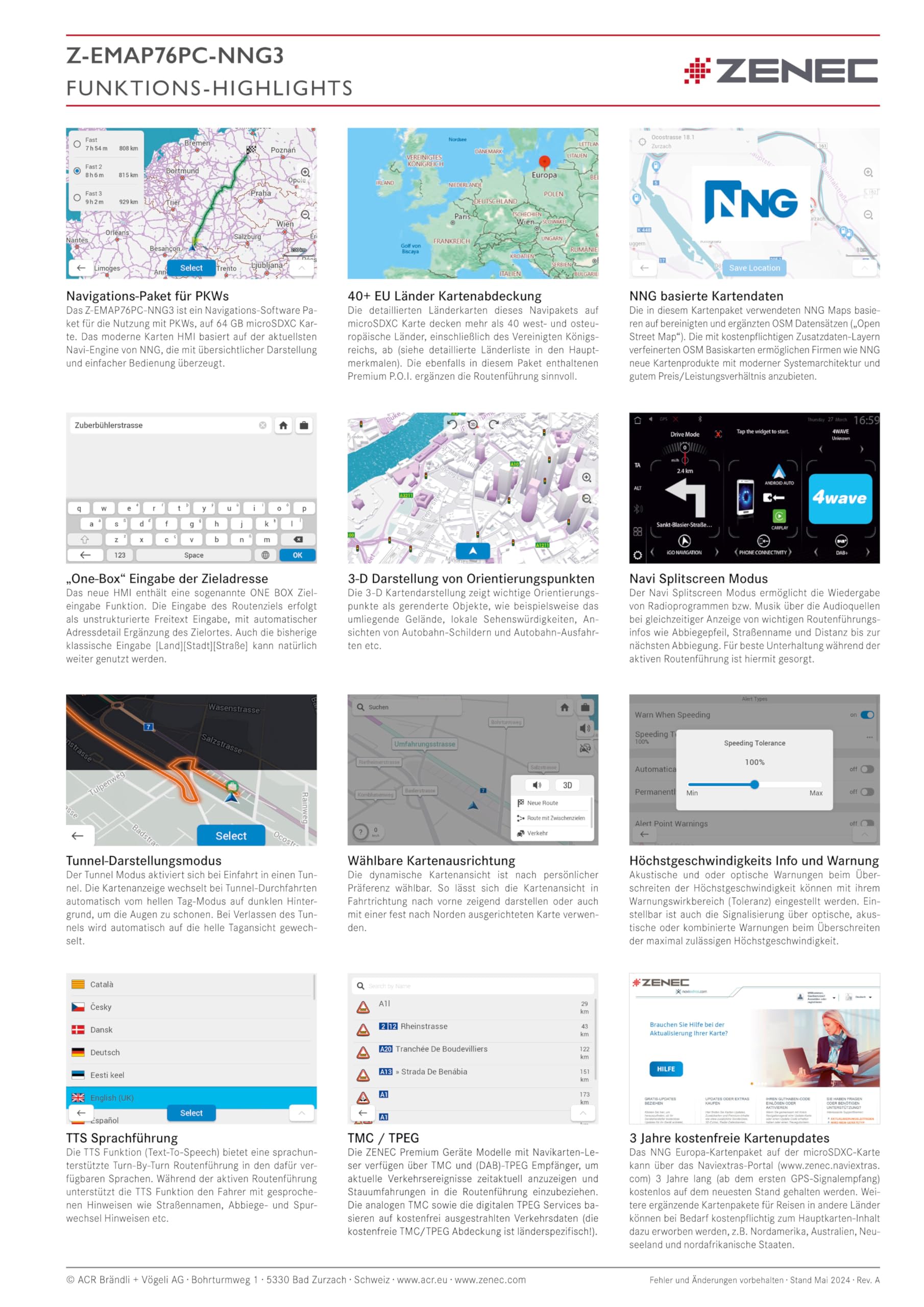 ZENEC Z-EMAP76PC-NNG3 – Micro SDXC-Karte mit PKW Navigationssoftware für ZENEC Infotainer Z-E3776, Z-N1000, Z-N975 und Z-N976, 3-D Karten für Europa, TMC