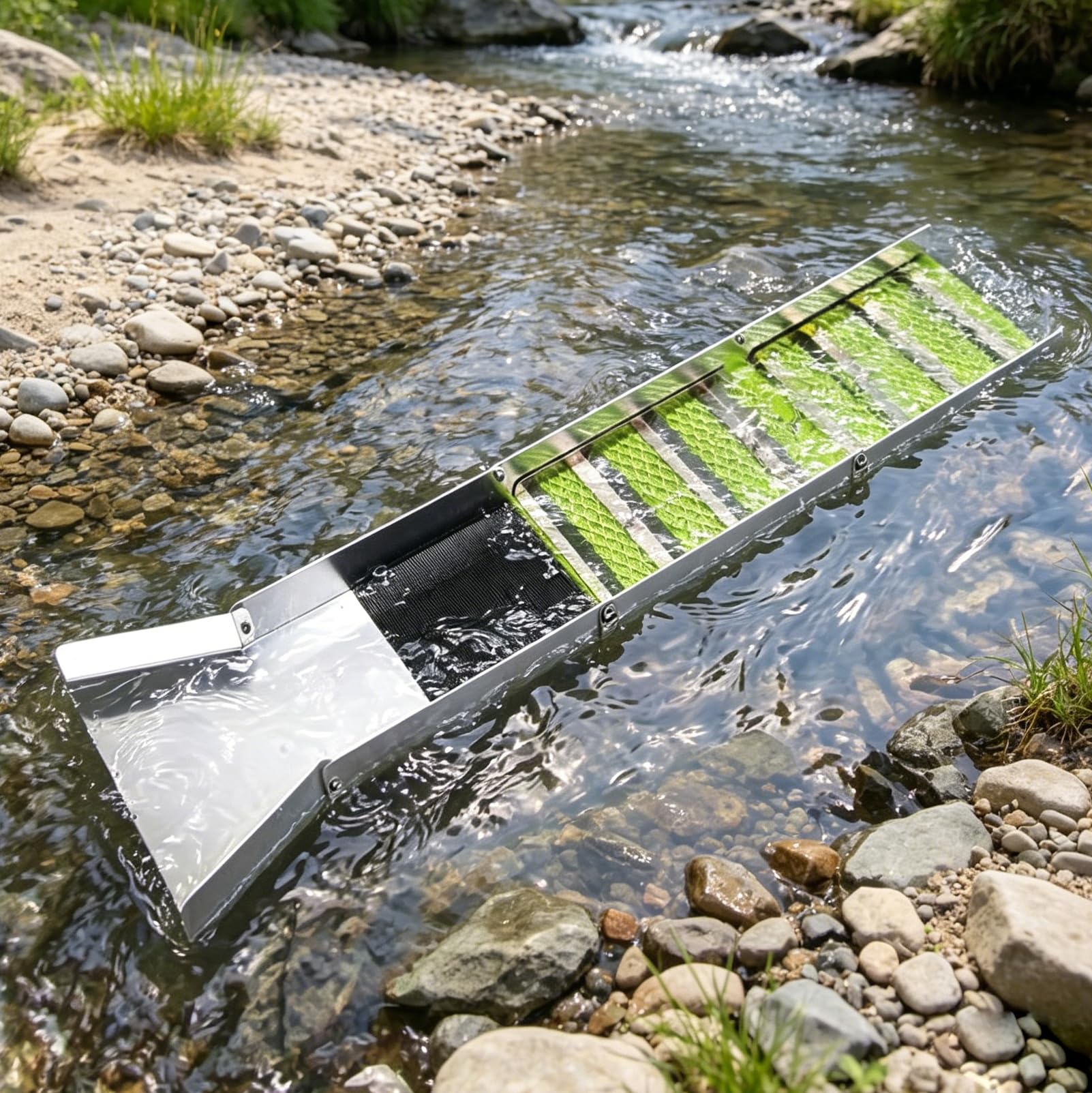 Goldwaschpfanne Goldwannenbecken Set, Tragbare Bergbauausrüstung Aus Aluminiumlegierung Für Erwachsene, mit 50-Zoll-Faltschleusenkasten, für den Goldabbau in Flüssen, Bächen, Goldwaschen und Schürfen