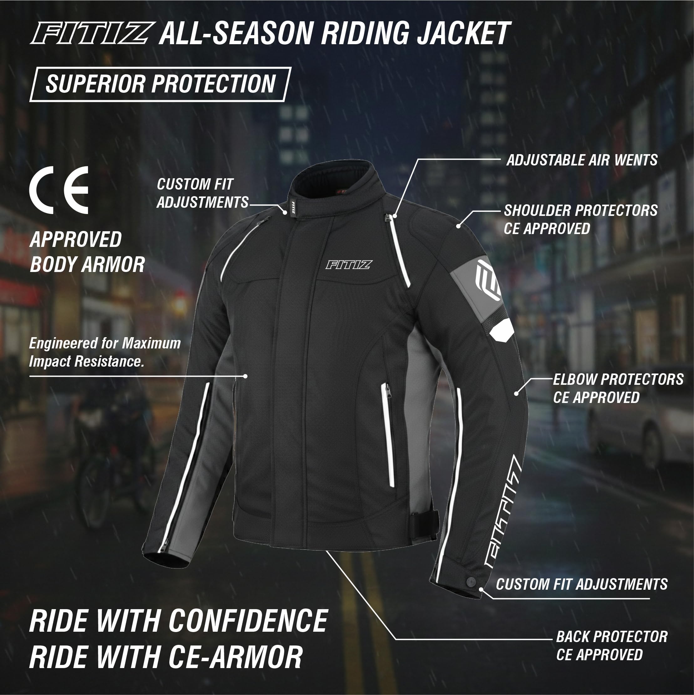 Veste de moto de qualité supérieure pour homme - Avec tissu Cordura - Coupe-vent - Coupe-vent - Pour la course et l'équitation - Protections homologuées CE