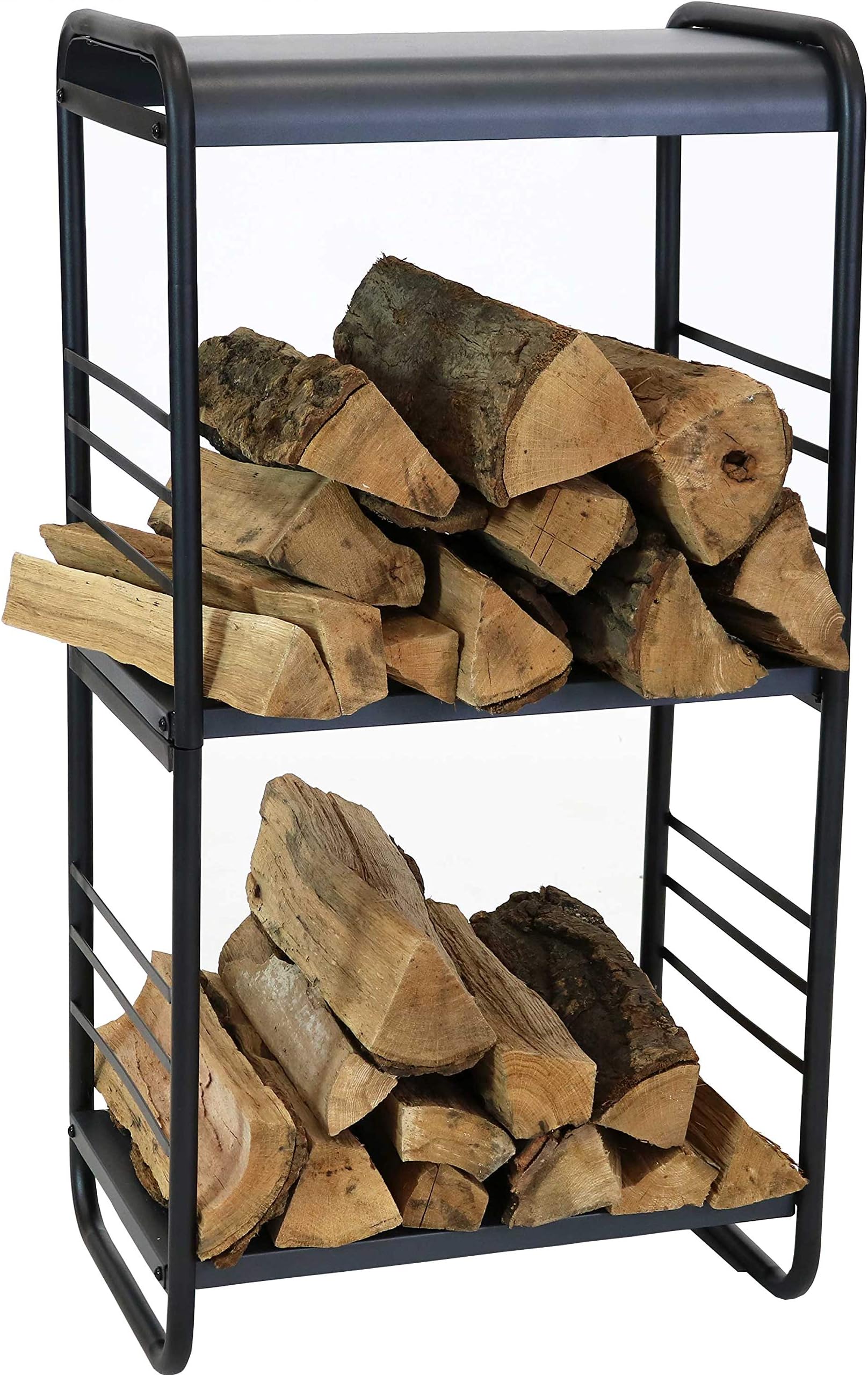 SunnydazeModern Rounded Edge Iron and Steel Log Rack - Outdoor and Indoor Firewood Storage - Ideal for Garage, Shed and Porch - Fireplace and Fire Pit Accessory - 36-Inch