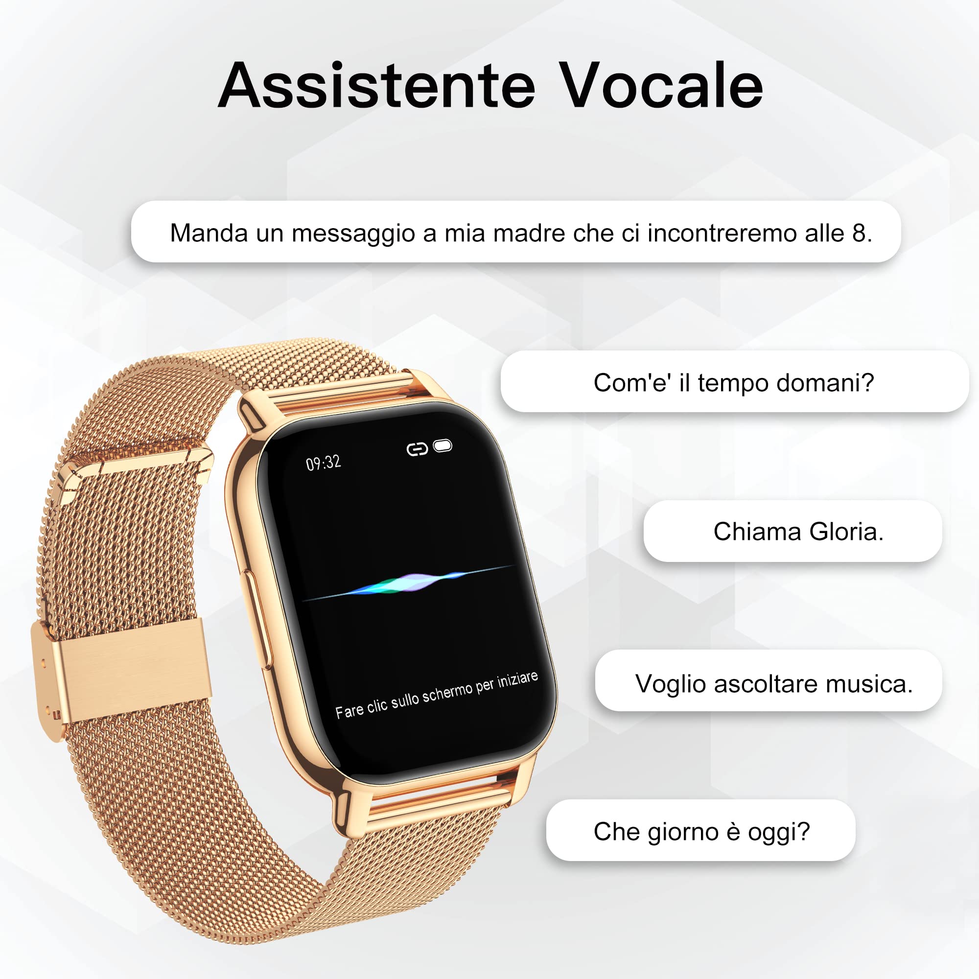 Popglory Smartwatch Uomo Donna, 2 Cinturini Orologio Chiamate e Whatsapp, Contapassi Assistente Vocale, Orologio Digitale 24H Cardiofrequenzimetro, Pressione Sanguigna SpO2 Sonno, per Android iOS