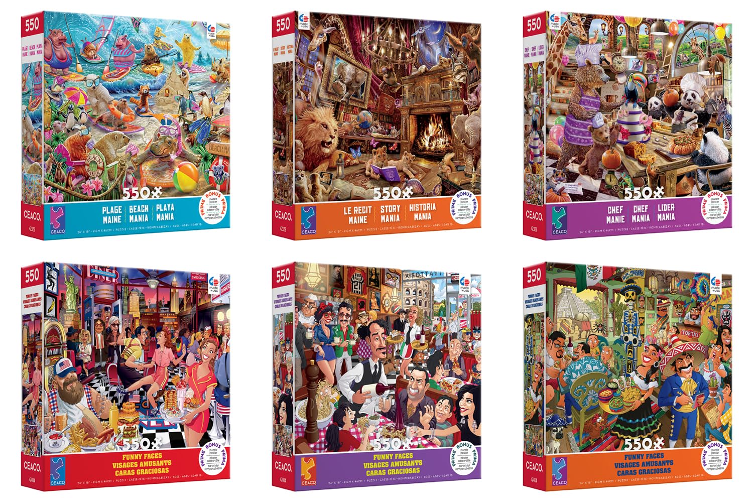 CeacoStory Mania/Funny Faces | 550 Piece Jigsaw Puzzle Value Pack | Limited Edition | 6 Puzzles Included | Puzzles for Adults