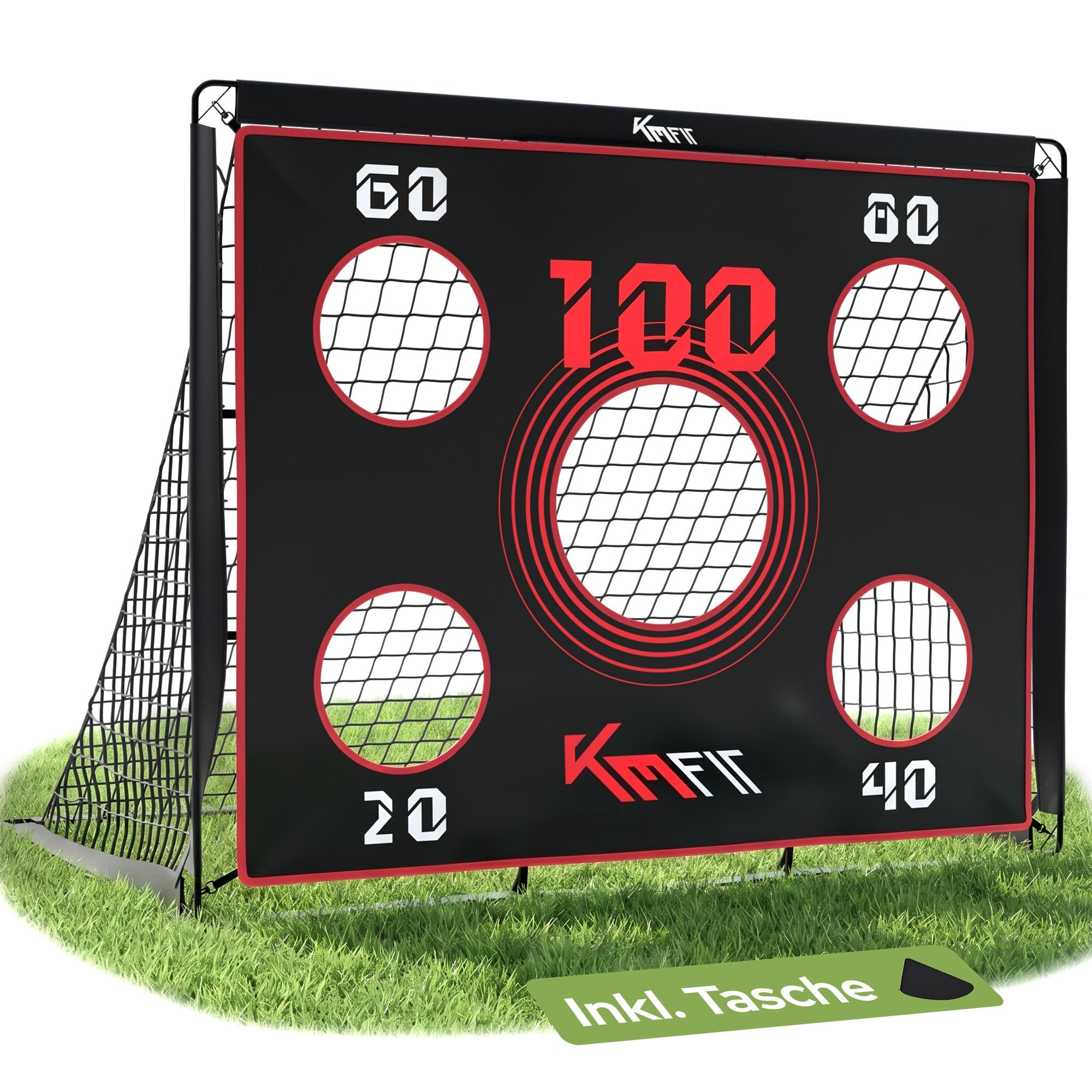 KM-Fit Fußballtor | Fußball Trainingsset für Kinder & Erwachsene | Trainingstor für Garten & Outdoor | Inkl. Bodenanker & Tragetasche