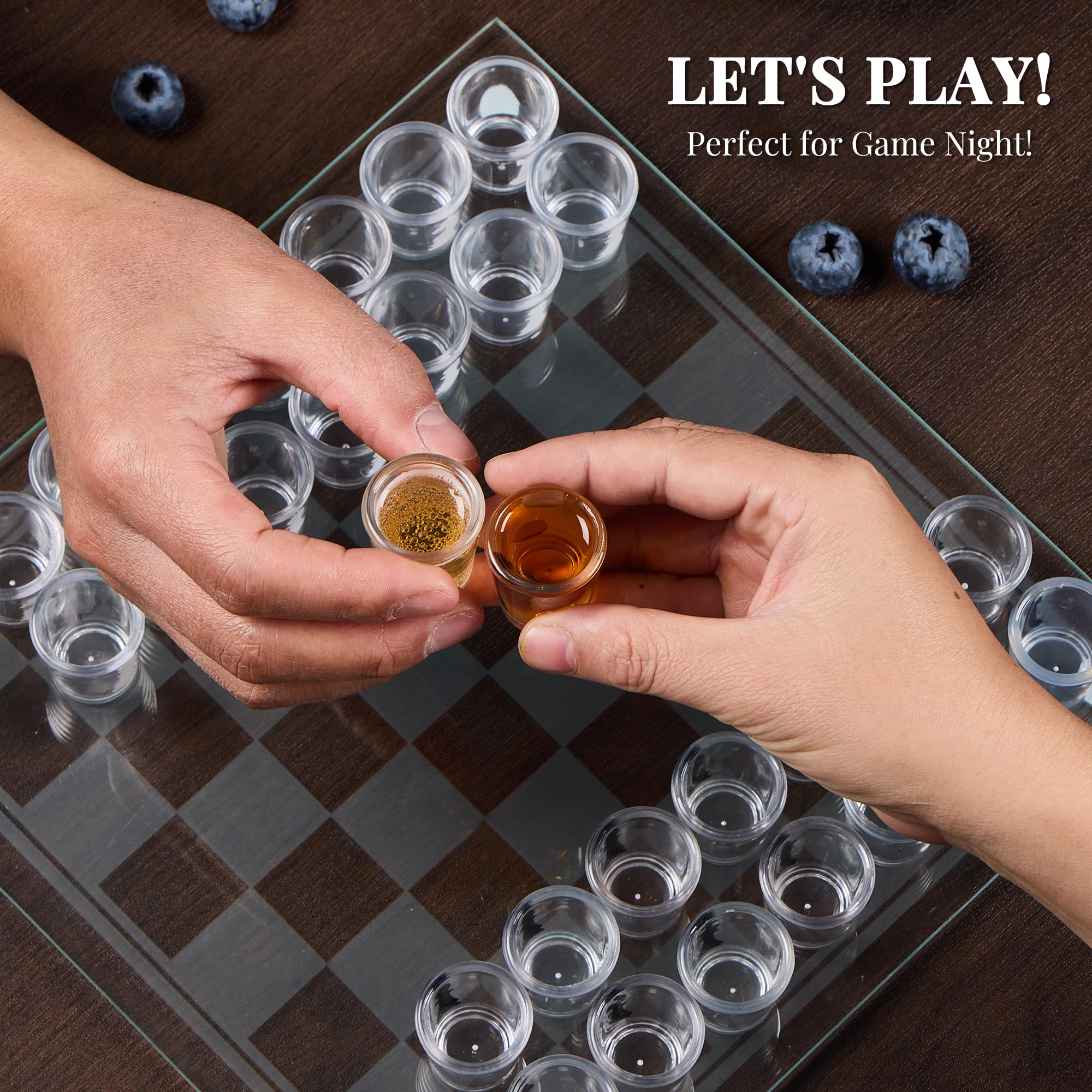 Scacchi con Bicchierini Shot – Gioco Alcolico con 32 Shottini e Scacchiera in Vetro, Gioco da Tavolo per Feste Adulti, Idea Regalo Uomo e Amici