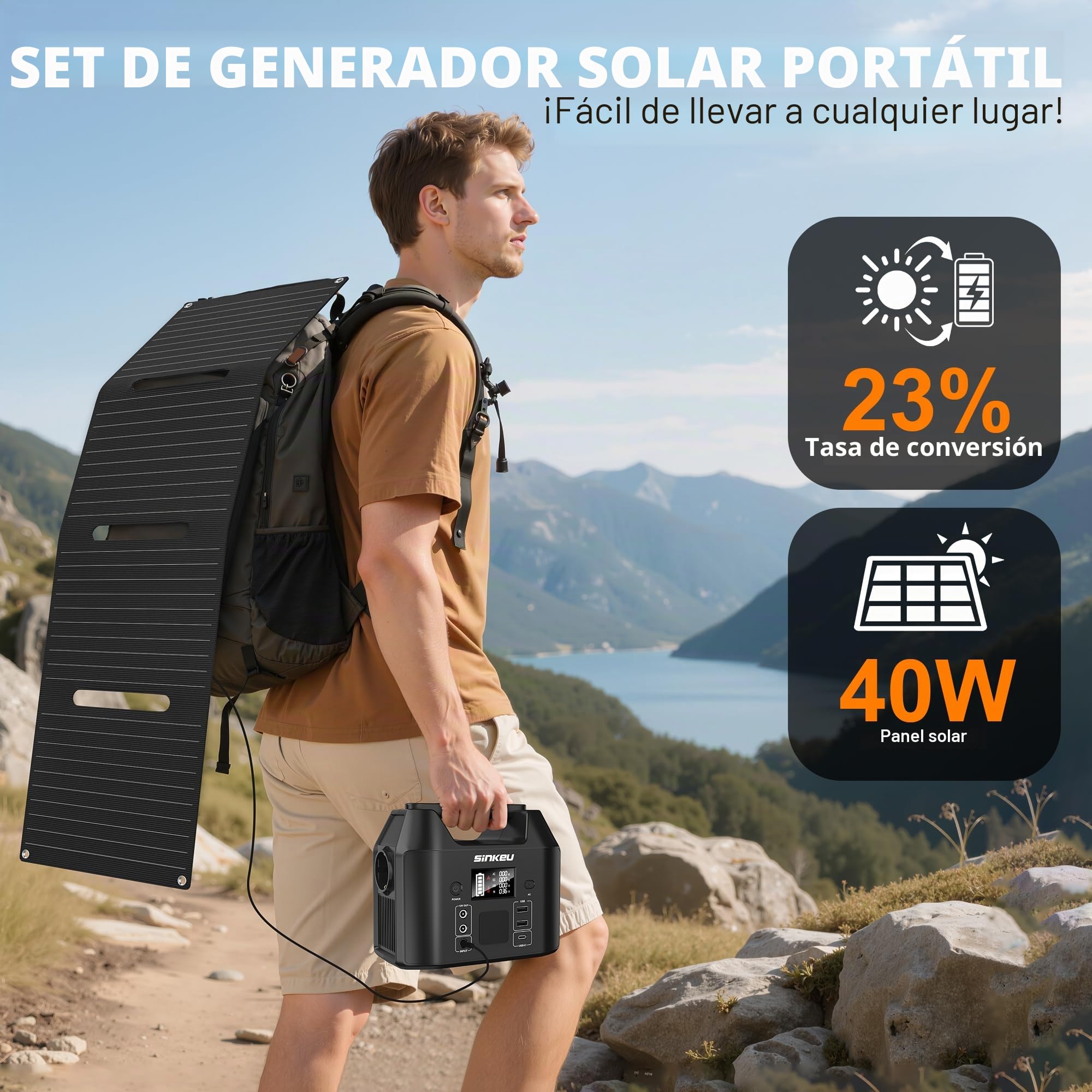 SinKeu 96Wh - Estación de energía portátil con panel solar de 40 W, batería LiFePO4 de 30000 mAh, generador solar con 230 V 150 W CA enchufe/12 V DC/USB, fuente de alimentación de emergencia para