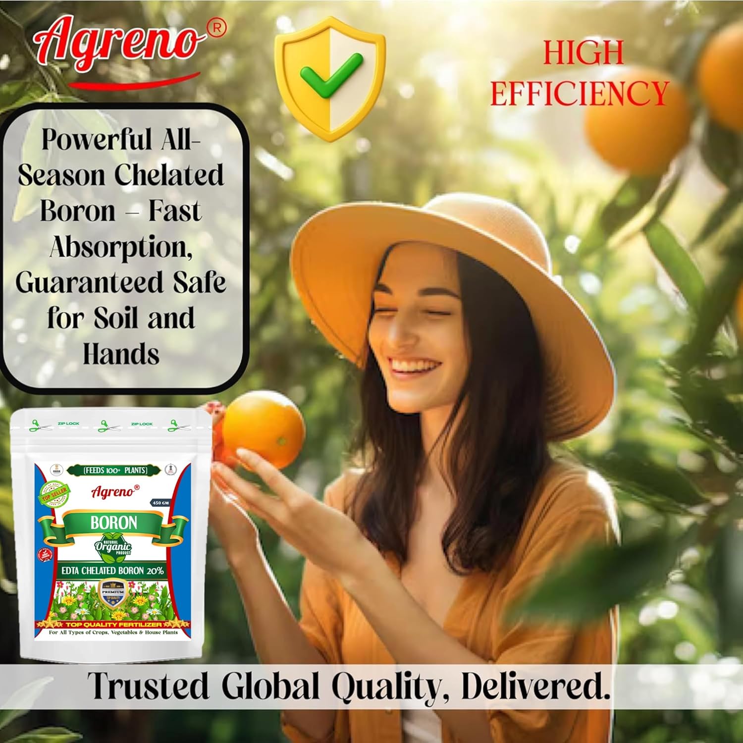 Agreno® Chelated Boron - 20% EDTA, Powerful Essential Organic Fertilizer for Fast Growth of All Plants. (450 gm)
