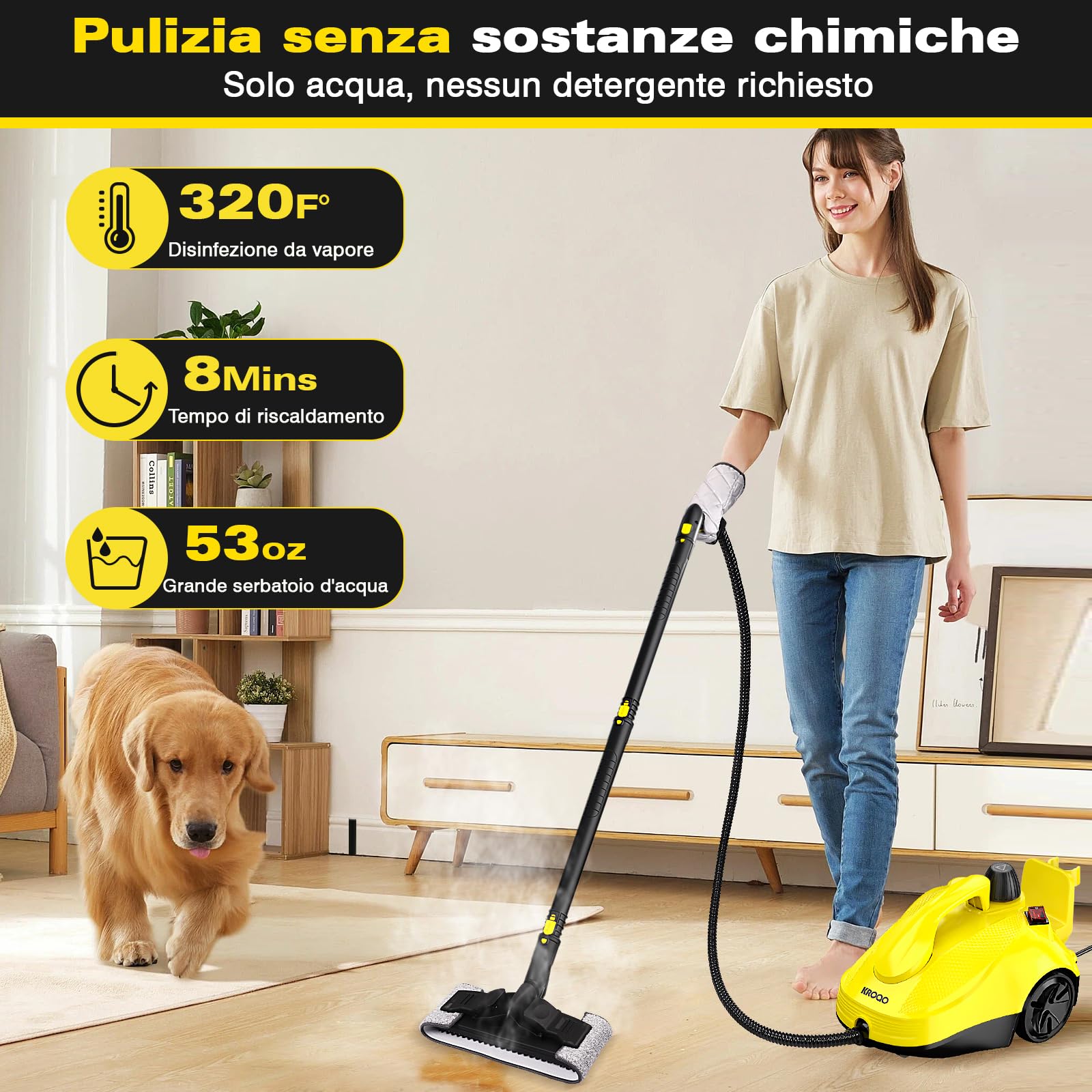 Pulitore a vapore multiuso per tutto con accessori 23, rimozione di carta da parati, moquette, divano, mobili imbottiti, auto, piastrelle, tappezzeria, bagno, 1,5 l