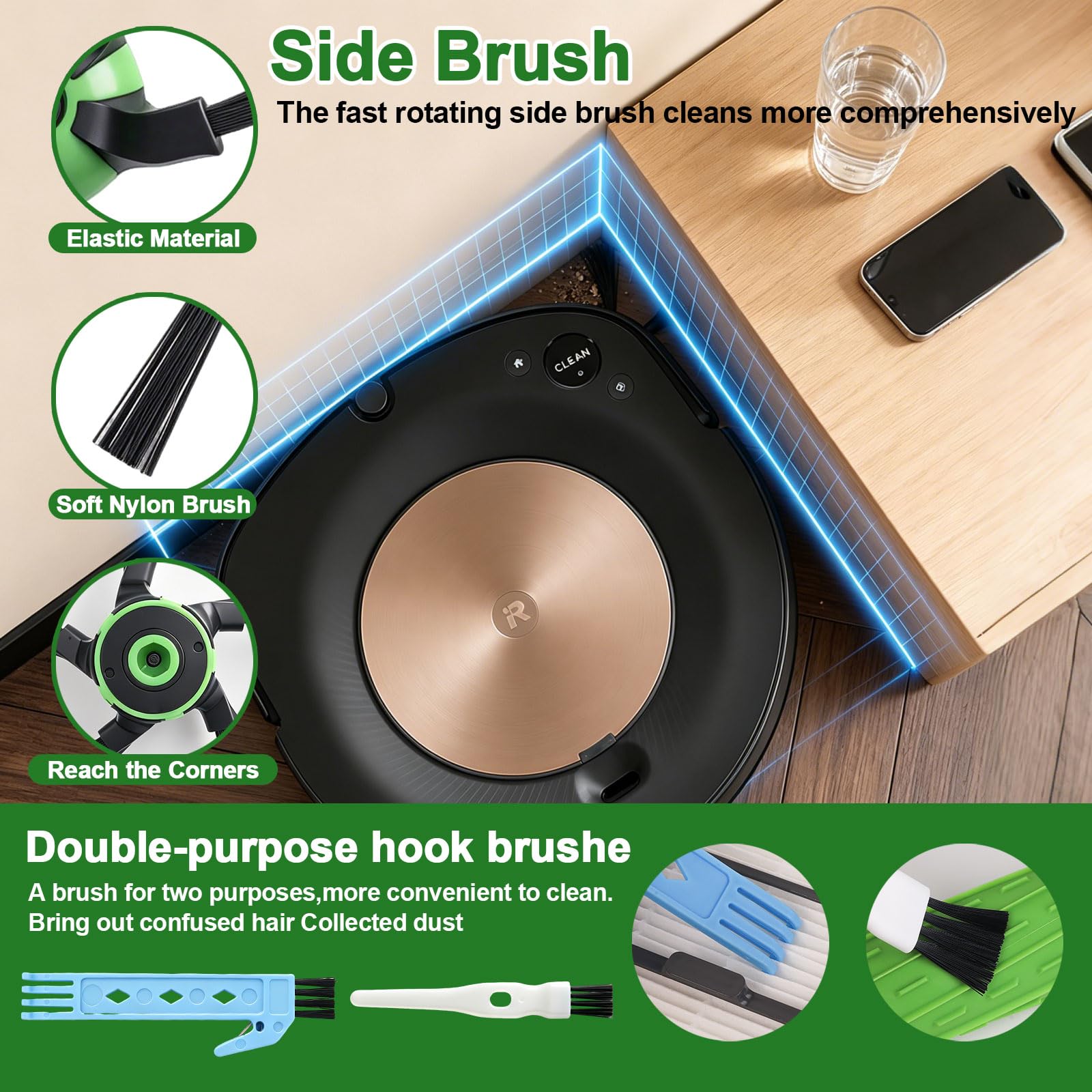 BSDY YQWRFEWYT Części zamienne pasują do iRobot Roomba s9 (9150) s9 + s9 Plus (9550) Zestawy robota odkurzającego Wi-Fi (2 gumowe szczotki, 4 filtry 6 szczotek bocznych)