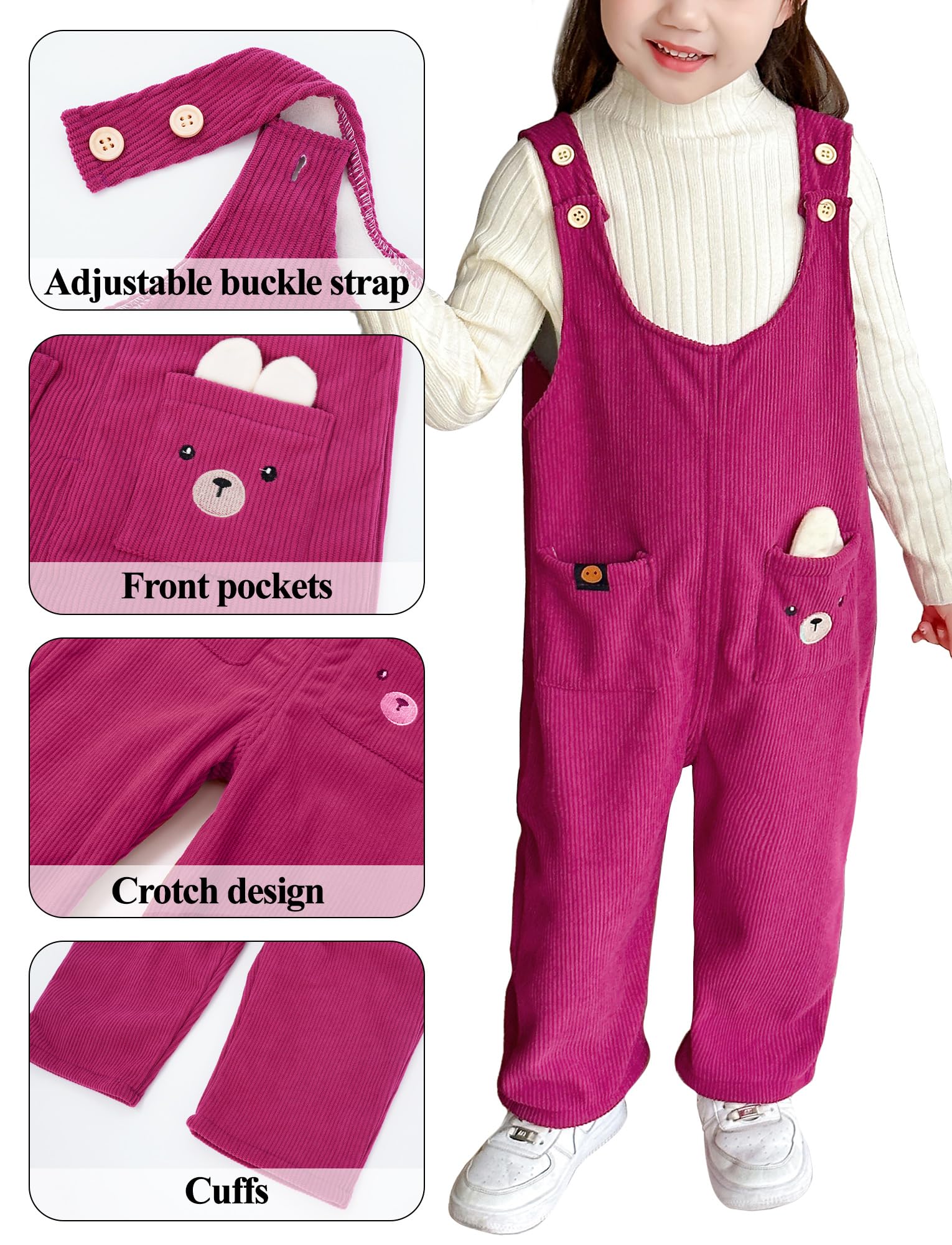 Happy Cherry - Bebé Pantalones de Peto de Pana Niño Niña Overol Pana Invierno con Forro Infantil Mono Vintage Caliente Pantalón de Tirantes con Bolsillos para Primavera Otoño - 6 Meses - 5 Años