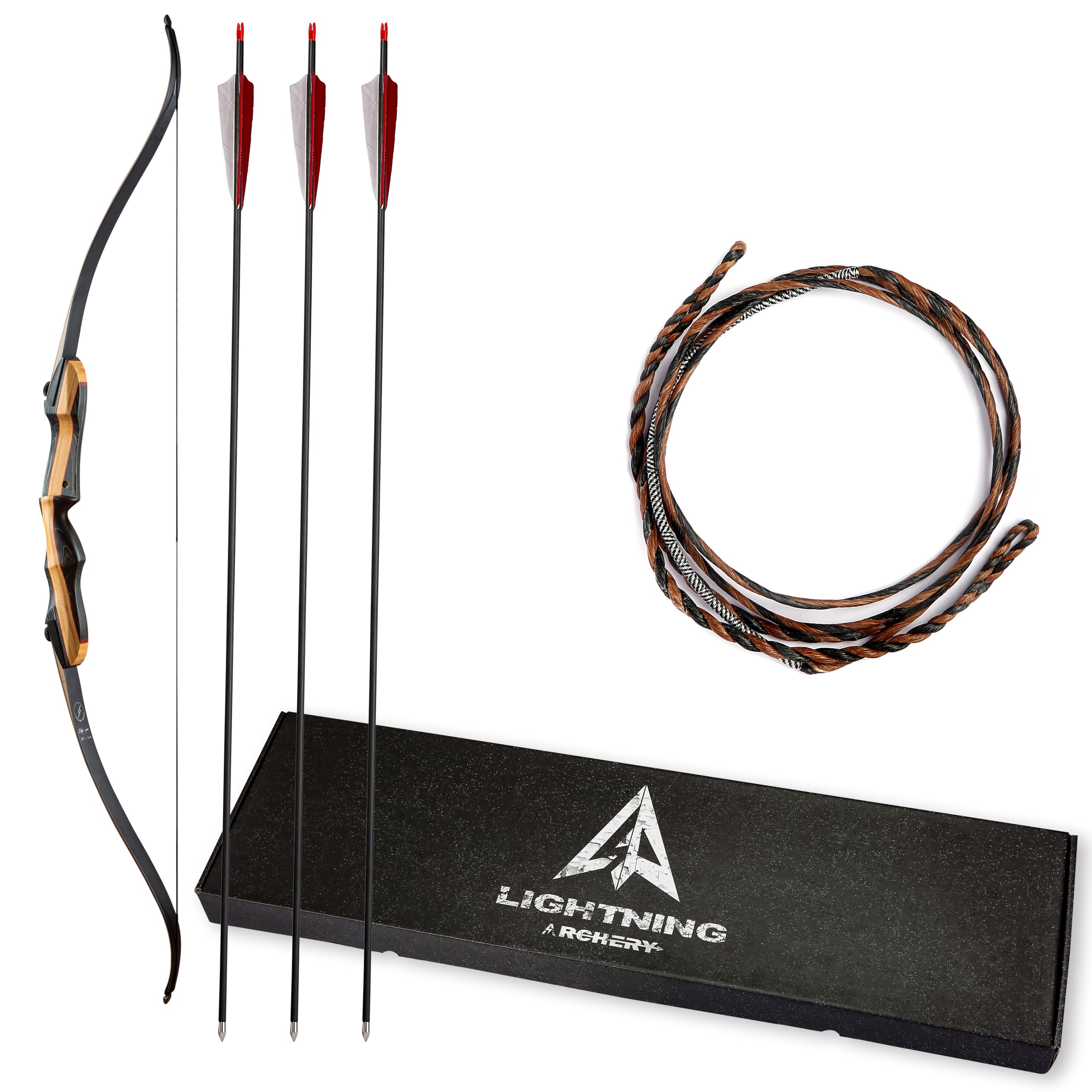 Lightning ArcheryRecurve Bow and Arrow Set 62" Hunting Bow Wooden Takedown Recurve Flemish D97 Bow string for Adults Outdoor Practice (45lb, Right Hand)