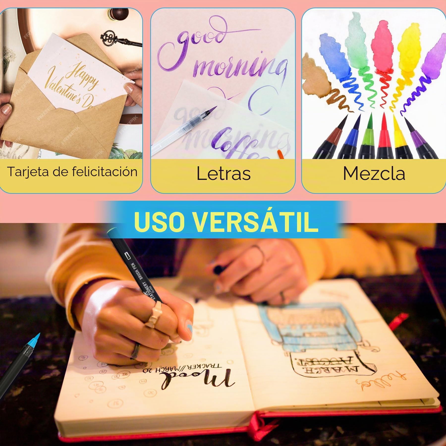 Island Stationery Rotuladores de Acuarela 36 Unidades y Cepillo Tanque Agua, Pincel Profesional para Caligrafía y Dibujos