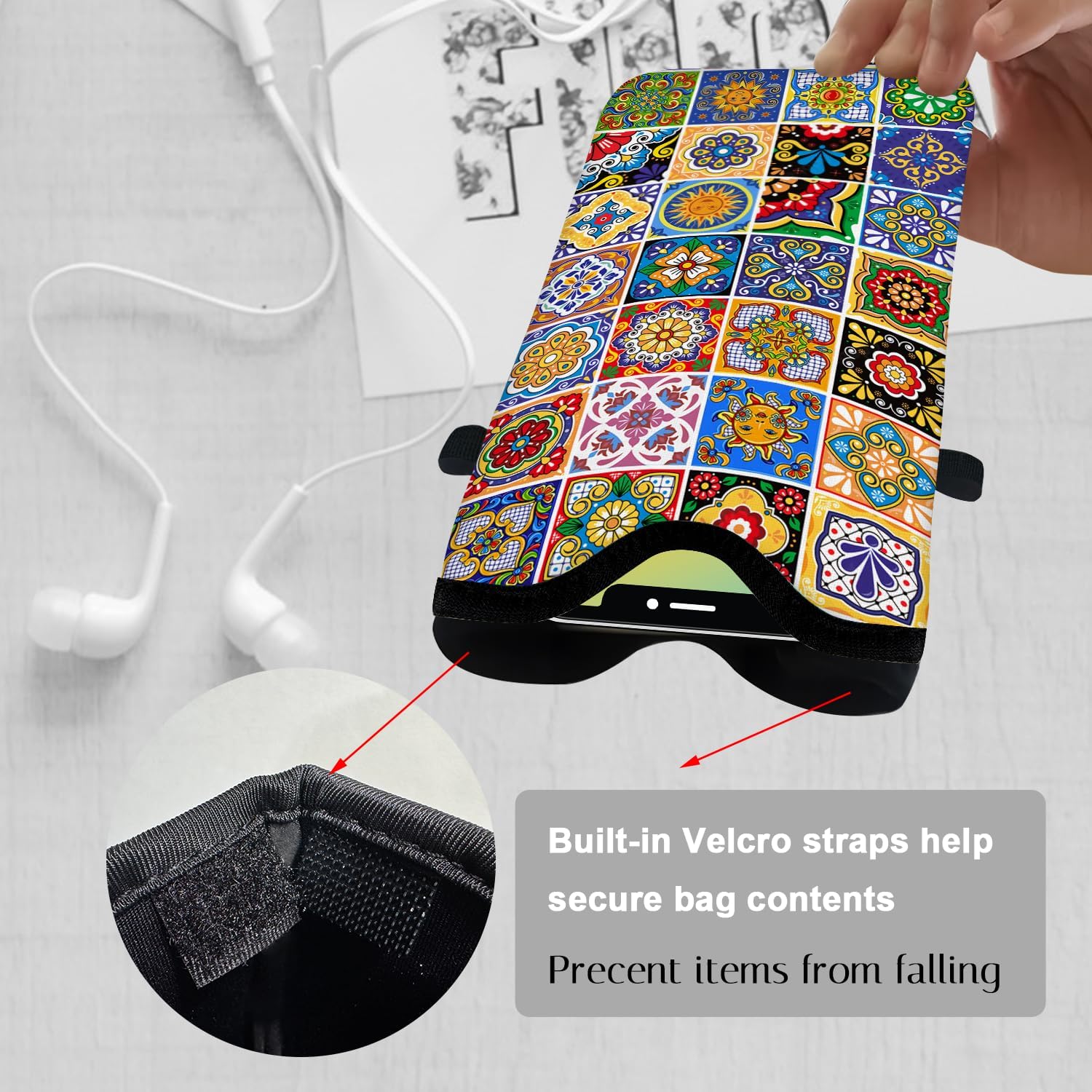 Neoprene Cell Phone Sleeve Pouch Case Bag with Crossbody Strap Neck Lanyard for Women 7.1 X 3.9 in Bohemian Style - Image 3