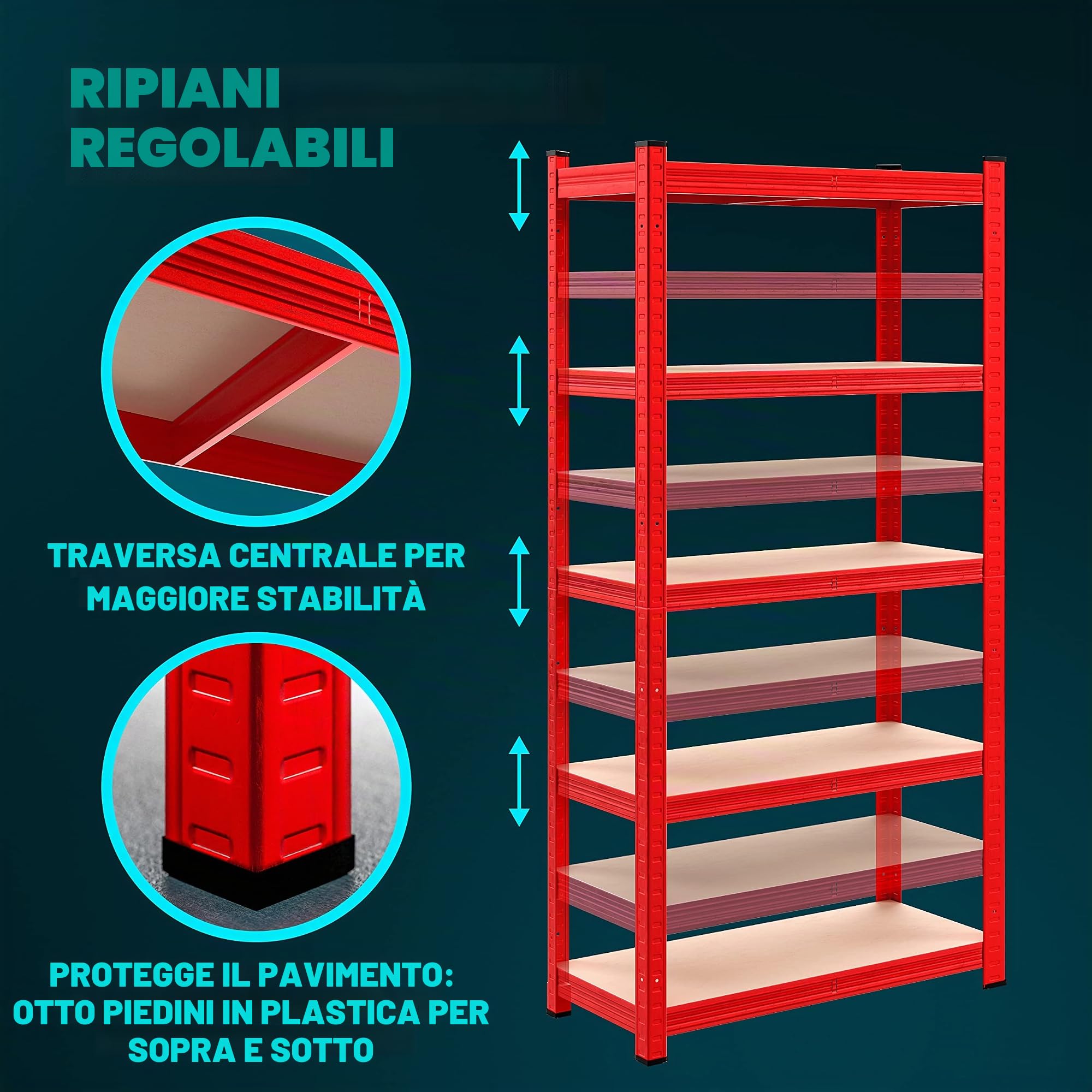 Deuba Scaffale in Metallo 2 pz 180x90x40cm 875kg Scaffalatura Officina Magazzino 5 Ripiani MDF Rosso