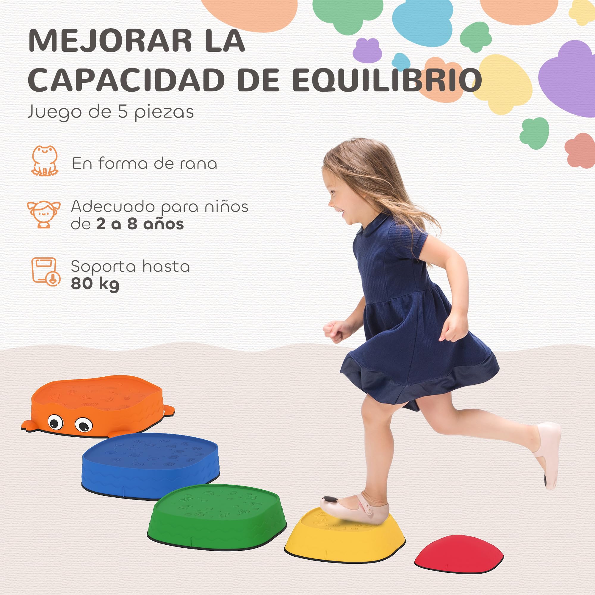 AIYAPLAY Conjunto de Piedras de Equilibrio para Niños Apilables de 5 Piezas Juego de Equilibrio para Niños de +2 Años Forma de Rana Antideslizantes para Interior y Exterior Multicolor