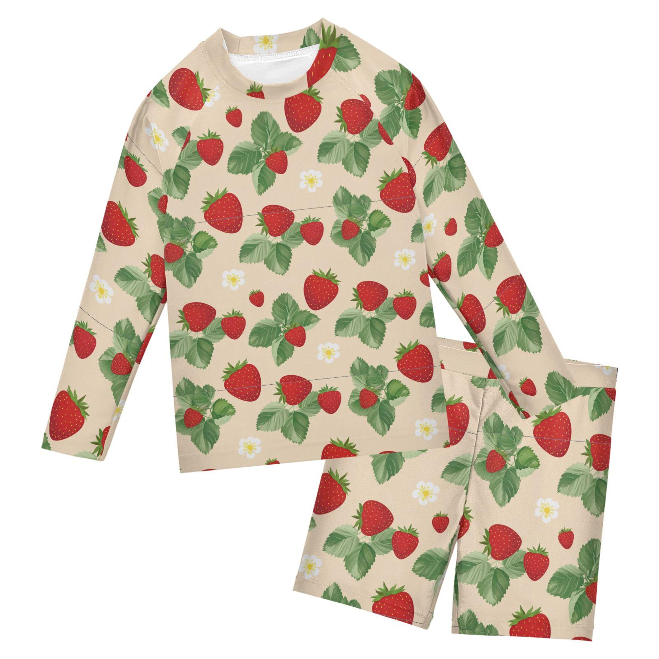 Strawberry Fruit Flowers Toddlers and Baby Boys' Swimsuit Trunk and Rashguard Set B0405157