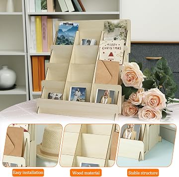 Greeting Card Display Stands,4 Tier Wood Sticker Display Racks,Multi-Purpose Counter Retail Display Rack,12 Compartments Brochure Holder Stand for Birthday Card, Bookmarks, Postcard,Photos