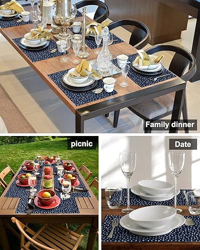 Miniatura 5 de Cute Cats Blue Table Placemats for Dining Table Set of 6,Cotton Linen Cloth Kitchen Place Mats with Pocket,SquareRectangleRoundOblong Table